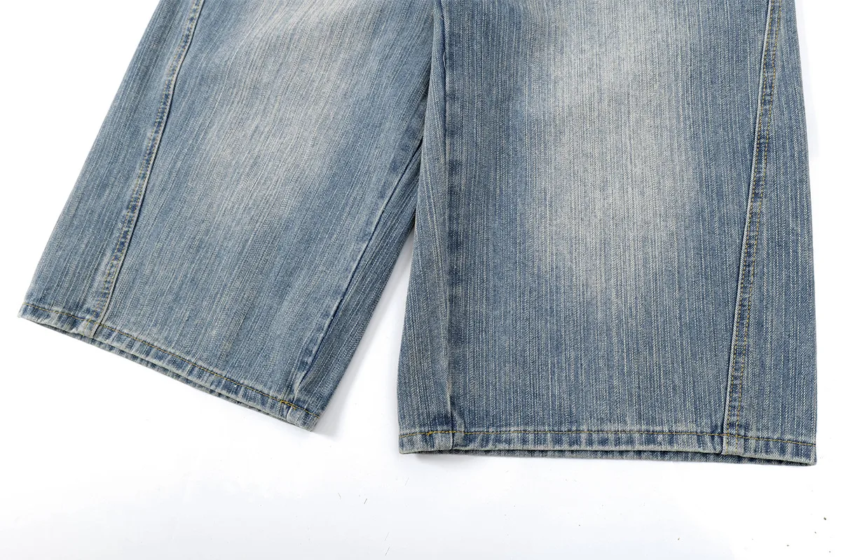 Jiayiku Men's  Summer New American Style Retro Washed Denim Shorts Distinctive Pocket Wide Leg Pants display picture 11