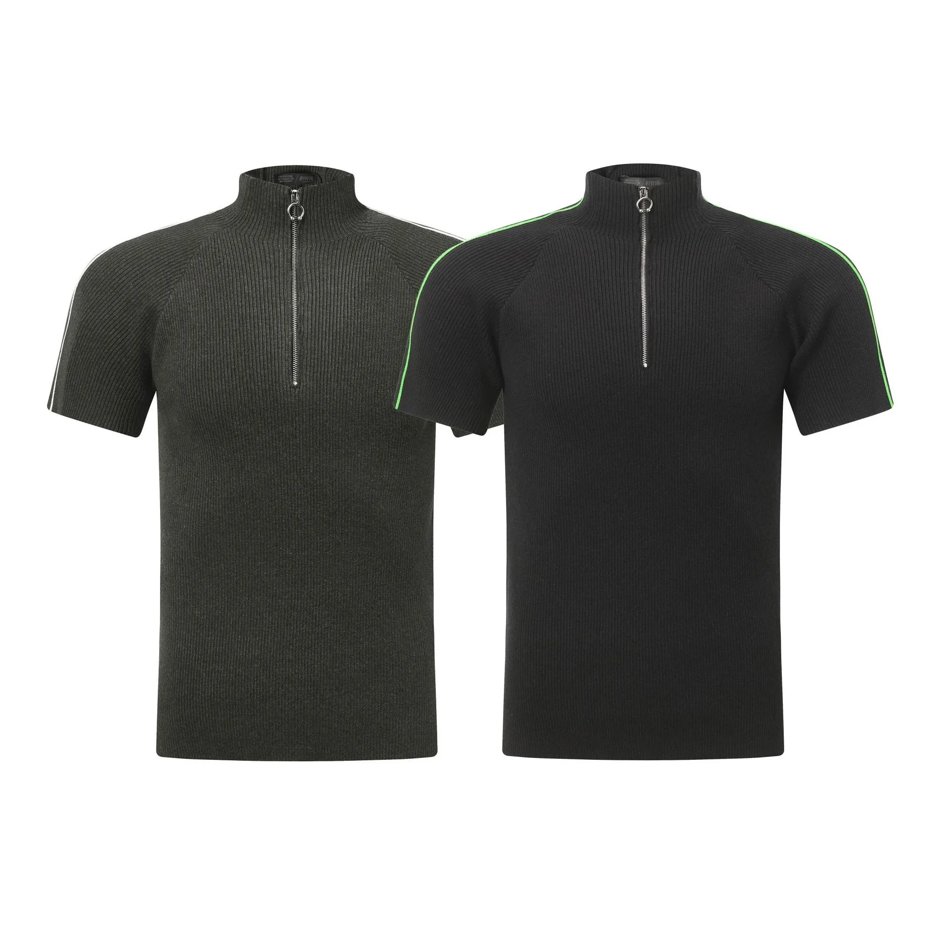 Jiayiku Men's  Summer  Light Luxury Threaded Base Shirt Solid Color Half Open Neck Slim-fit Short-sleeved T-shirt For Men display picture 2
