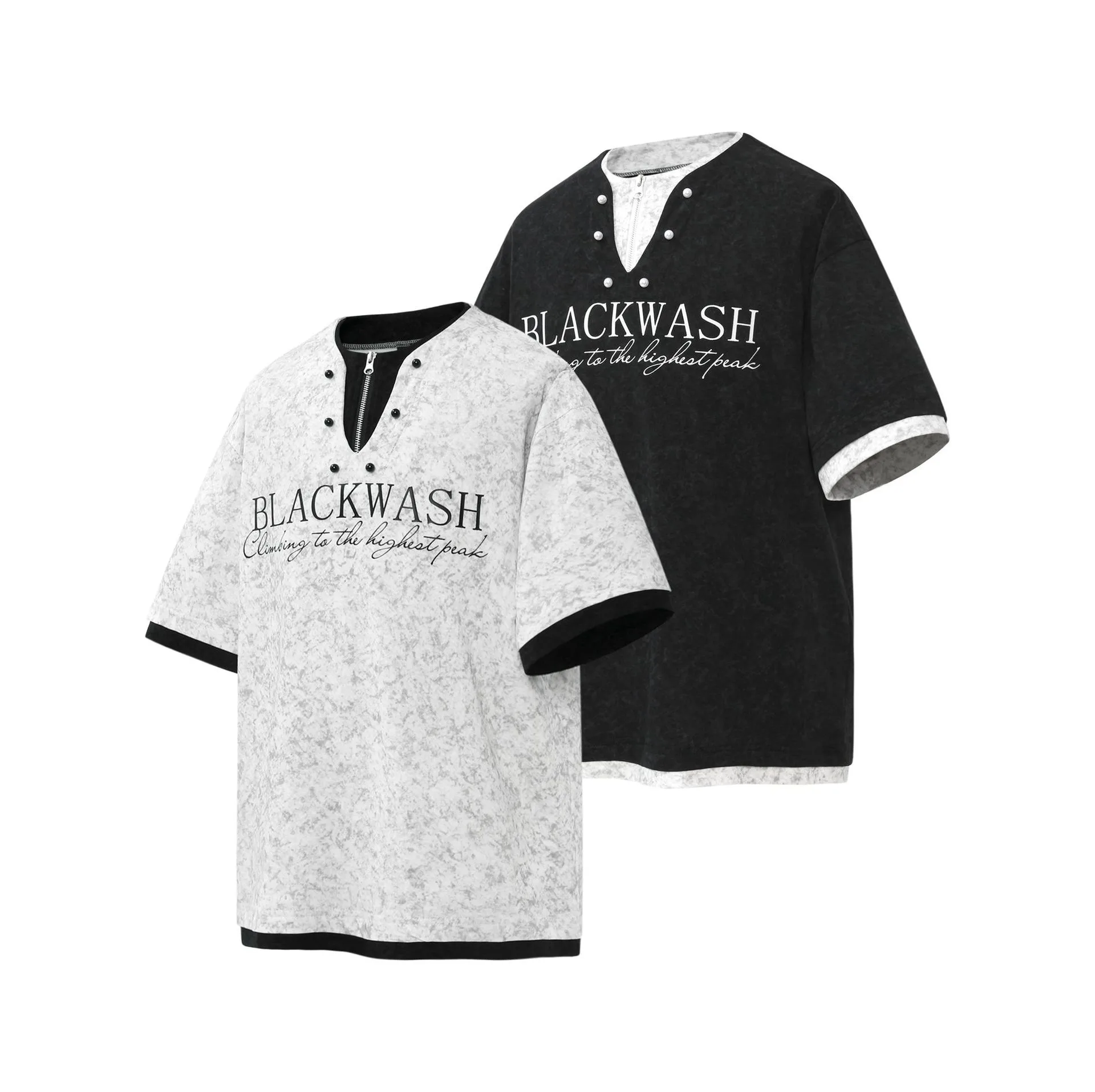 Jiayiku Men's  New Summer American-style Retro Niche Distinctive Beaded T-shirt Short-sleeved Trendy Men's High-end Sense display picture 3