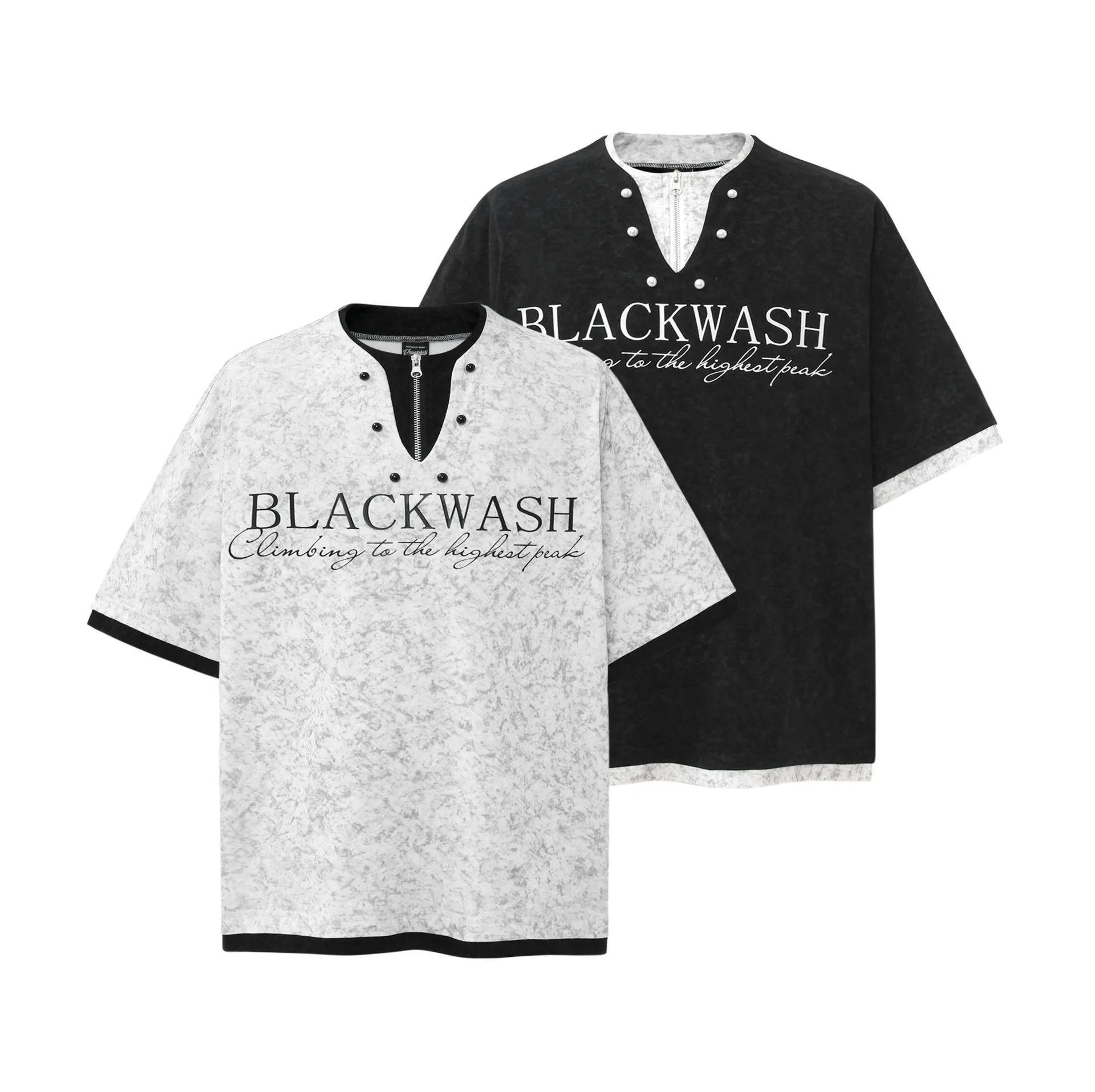 Jiayiku Men's  New Summer American-style Retro Niche Distinctive Beaded T-shirt Short-sleeved Trendy Men's High-end Sense display picture 2