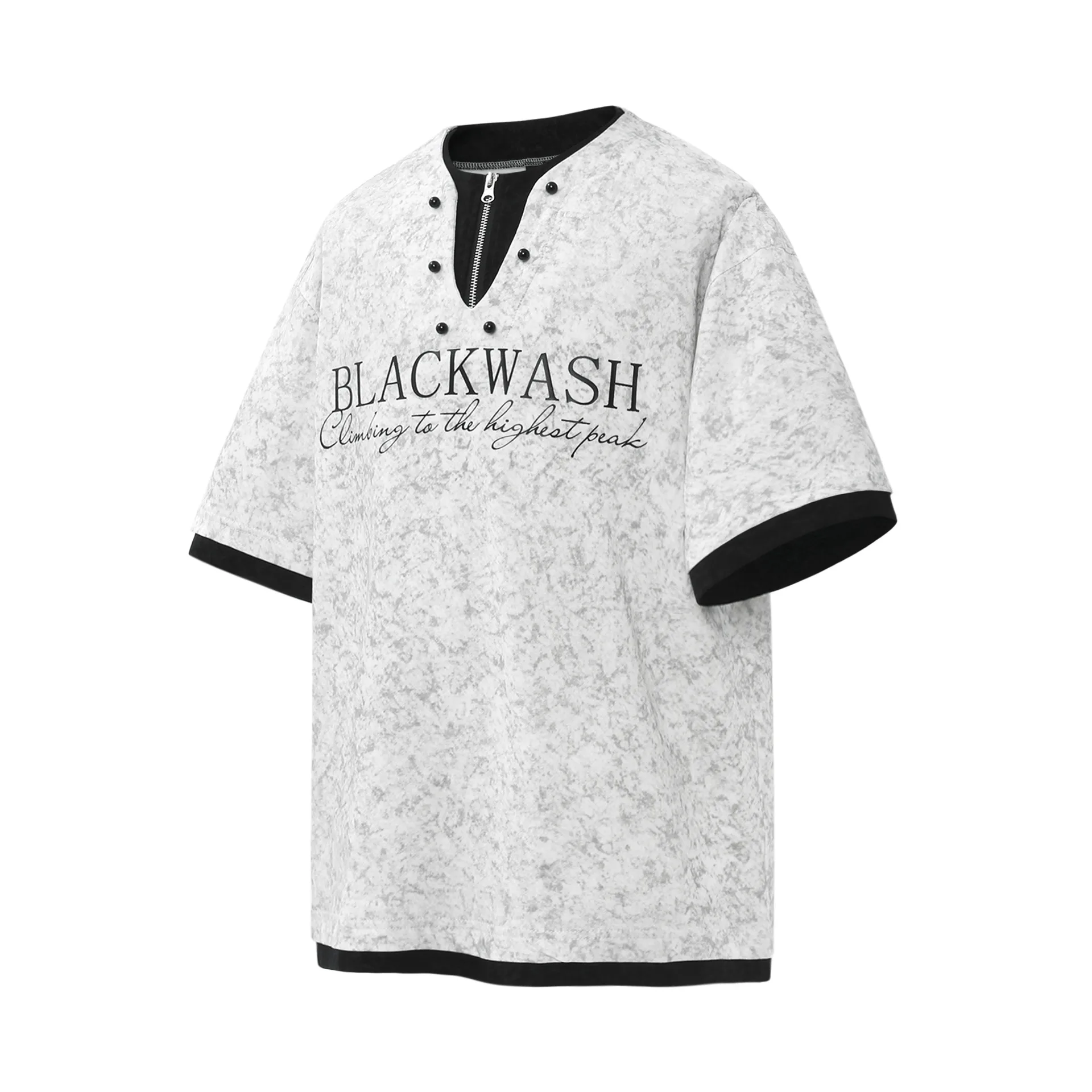 Jiayiku Men's  New Summer American-style Retro Niche Distinctive Beaded T-shirt Short-sleeved Trendy Men's High-end Sense display picture 5