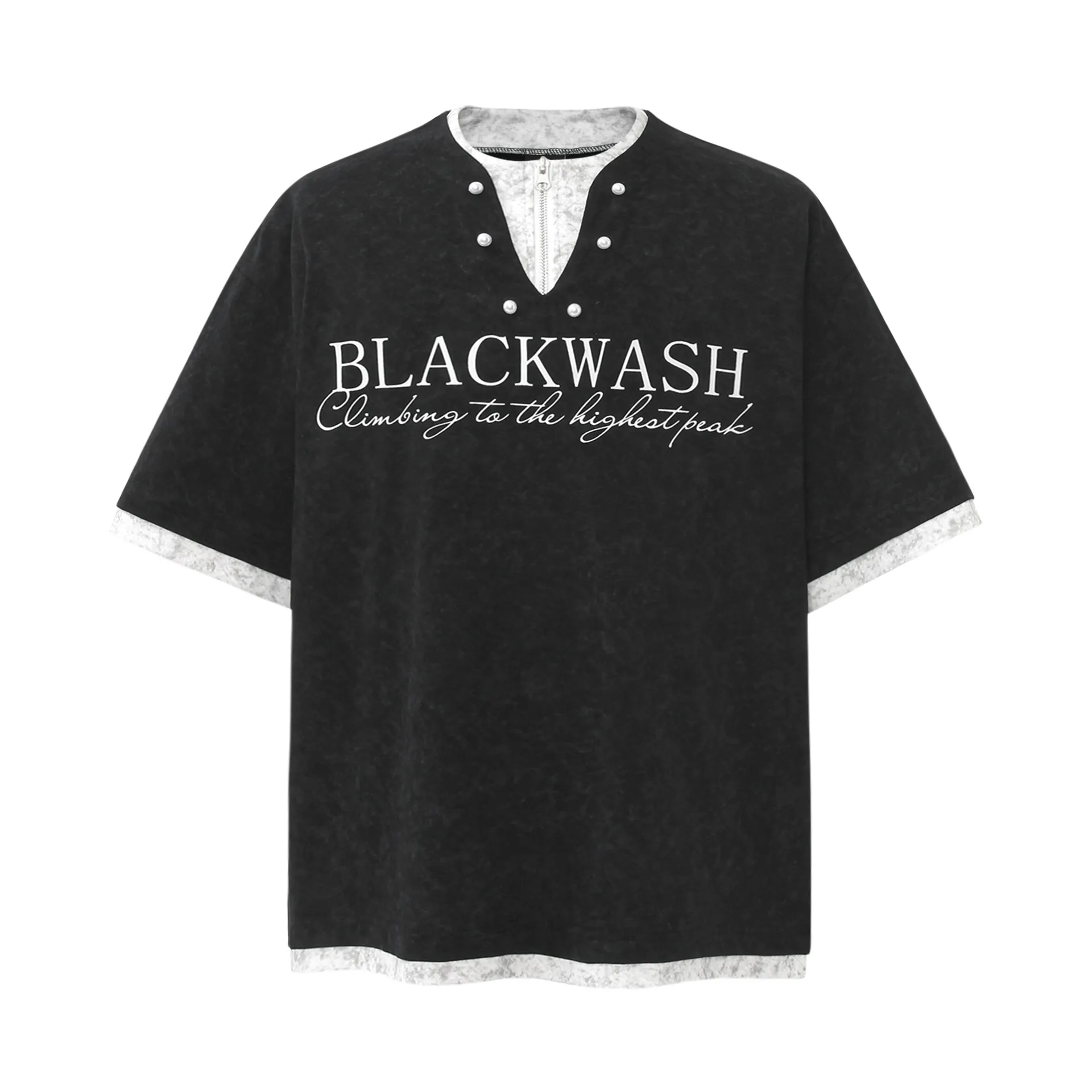Jiayiku Men's  New Summer American-style Retro Niche Distinctive Beaded T-shirt Short-sleeved Trendy Men's High-end Sense display picture 7