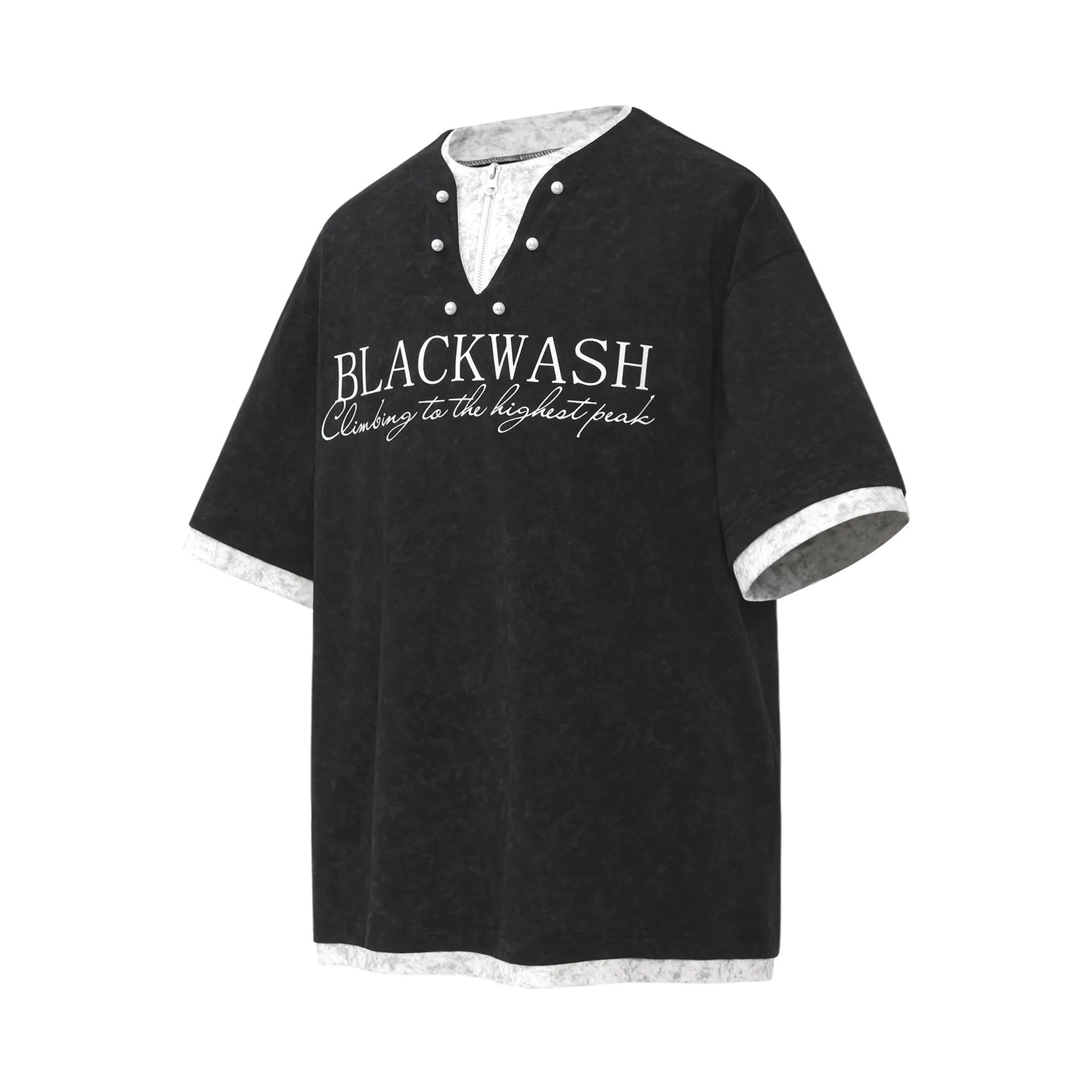 Jiayiku Men's  New Summer American-style Retro Niche Distinctive Beaded T-shirt Short-sleeved Trendy Men's High-end Sense display picture 8