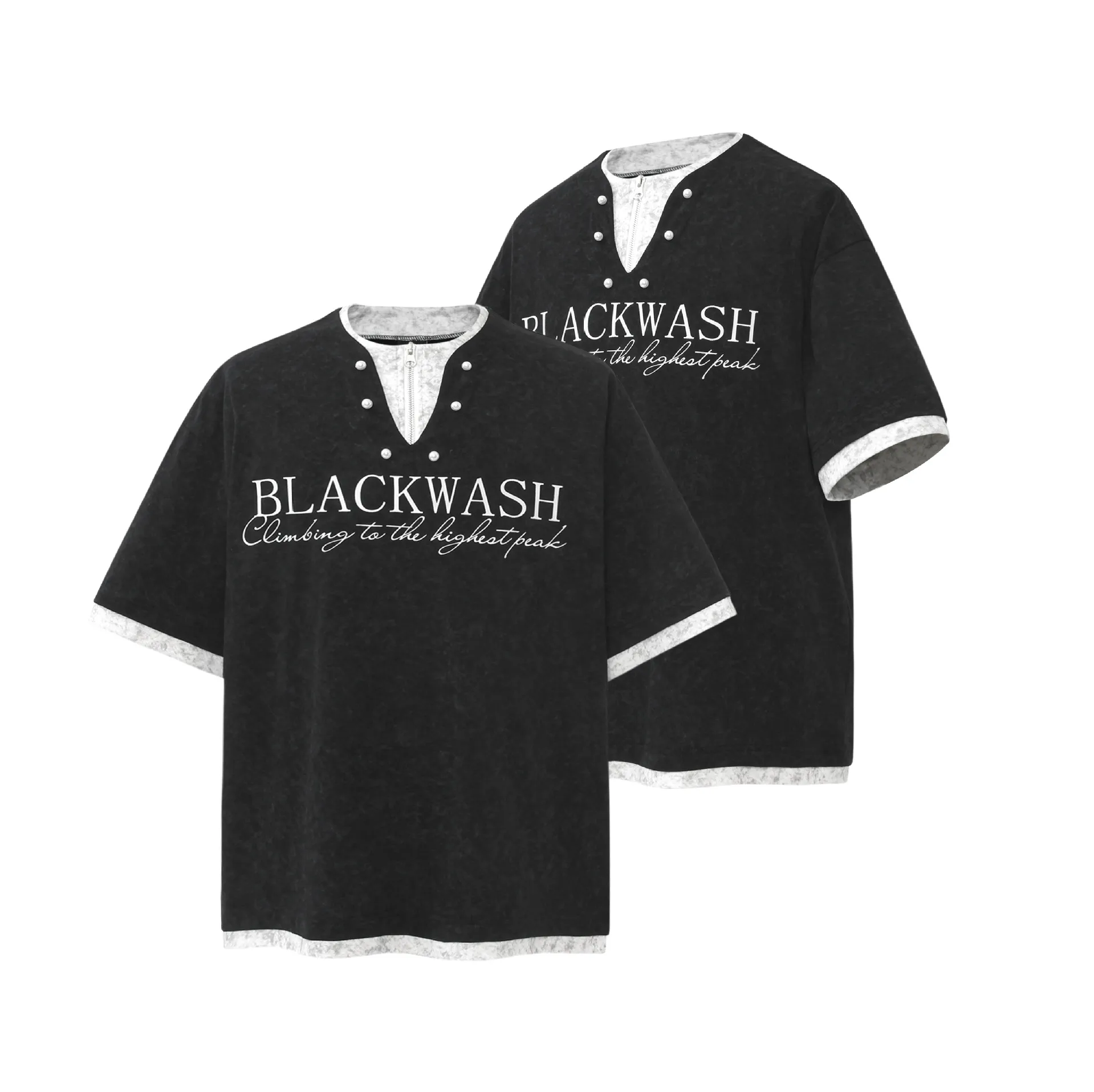 Jiayiku Men's  New Summer American-style Retro Niche Distinctive Beaded T-shirt Short-sleeved Trendy Men's High-end Sense display picture 11