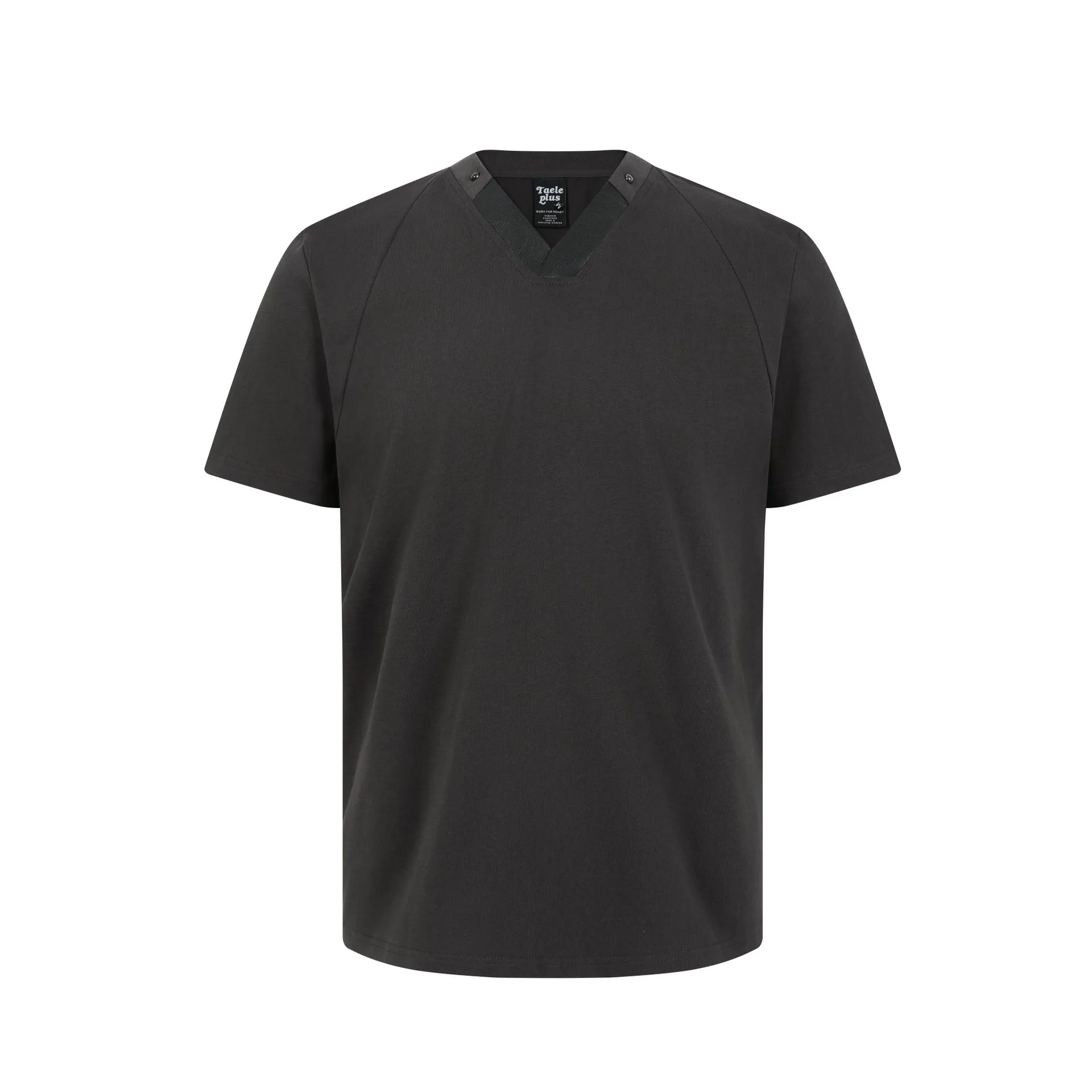 Jiayiku Men's  Summer New American Retro Referee Uniform With Leather And Rivet Design V-Neck Short Sleeve T-Shirt display picture 3
