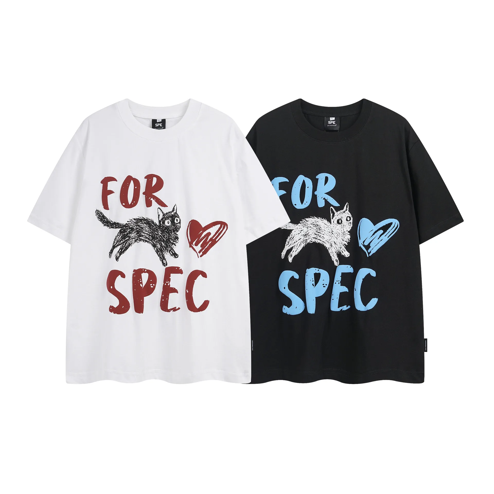 Jiayiku Men's  Summer American Retro Fashion Brand Heavy 300g Fun Cat Graffiti Short Sleeve T-shirt Men display picture 2
