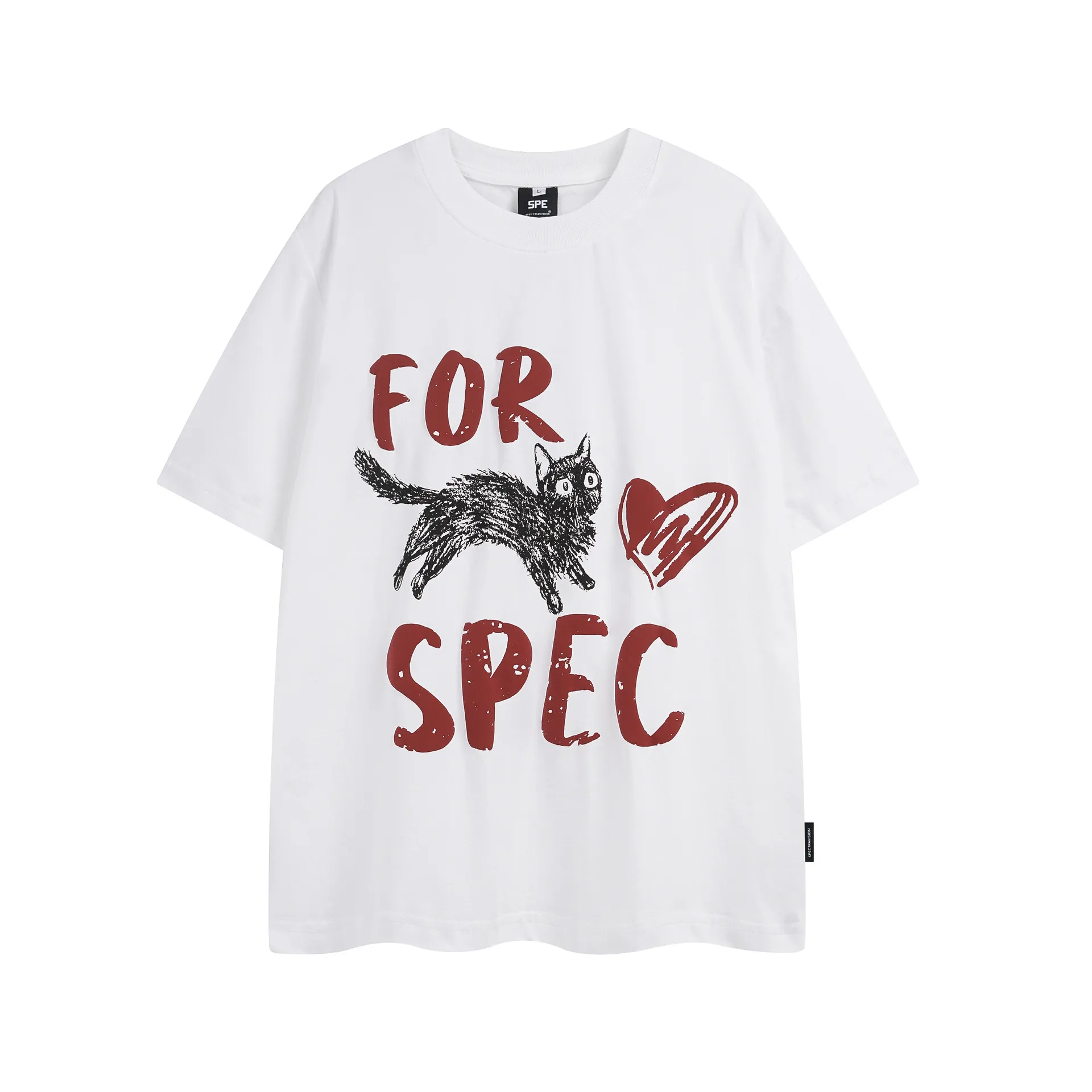 Jiayiku Men's  Summer American Retro Fashion Brand Heavy 300g Fun Cat Graffiti Short Sleeve T-shirt Men display picture 3