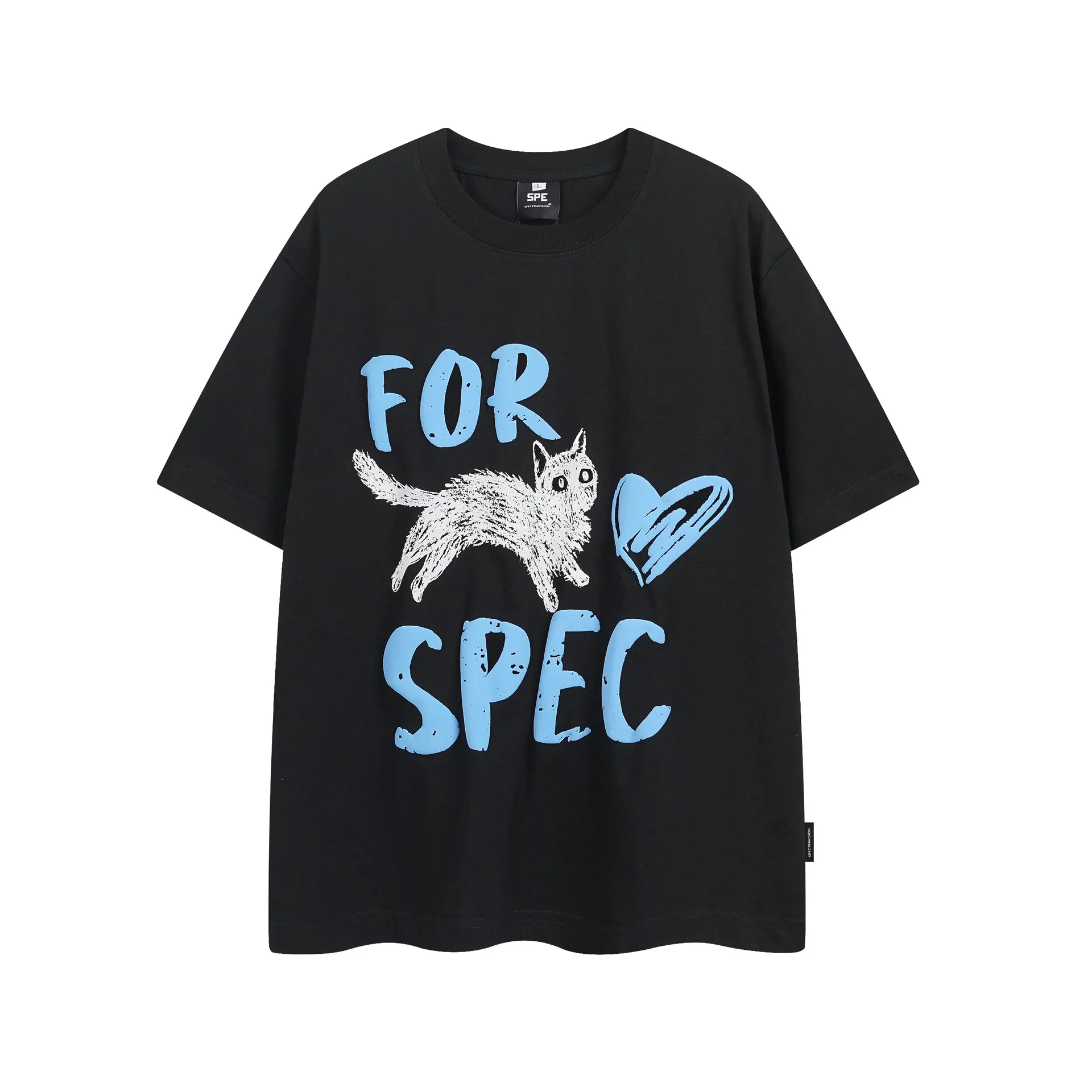Jiayiku Men's  Summer American Retro Fashion Brand Heavy 300g Fun Cat Graffiti Short Sleeve T-shirt Men display picture 5