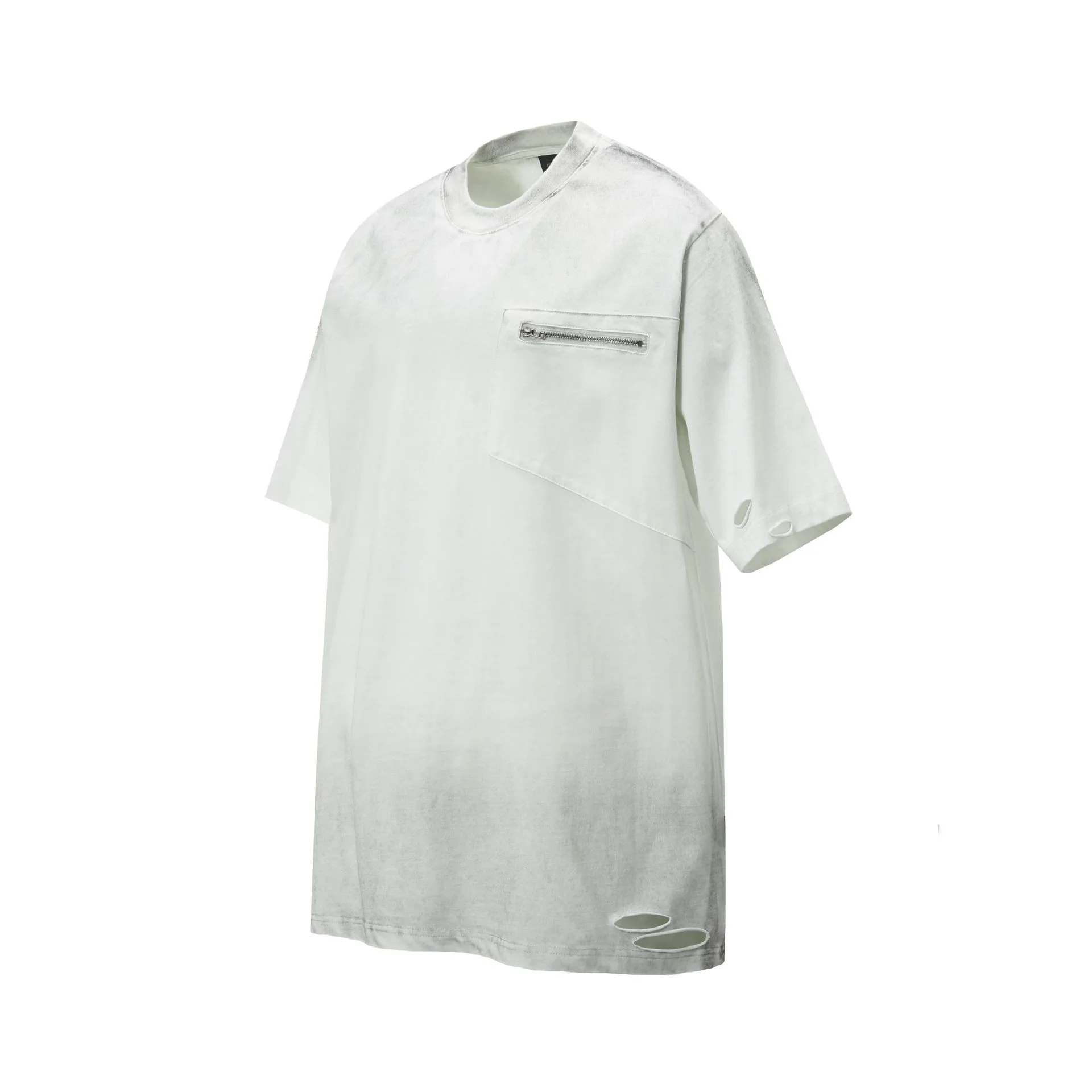 Jiayiku Men's  Summer American Retro Trendy Brand Washed Tee Dirty Dye Old Cut Hole Short-sleeved T-shirt For Men display picture 4