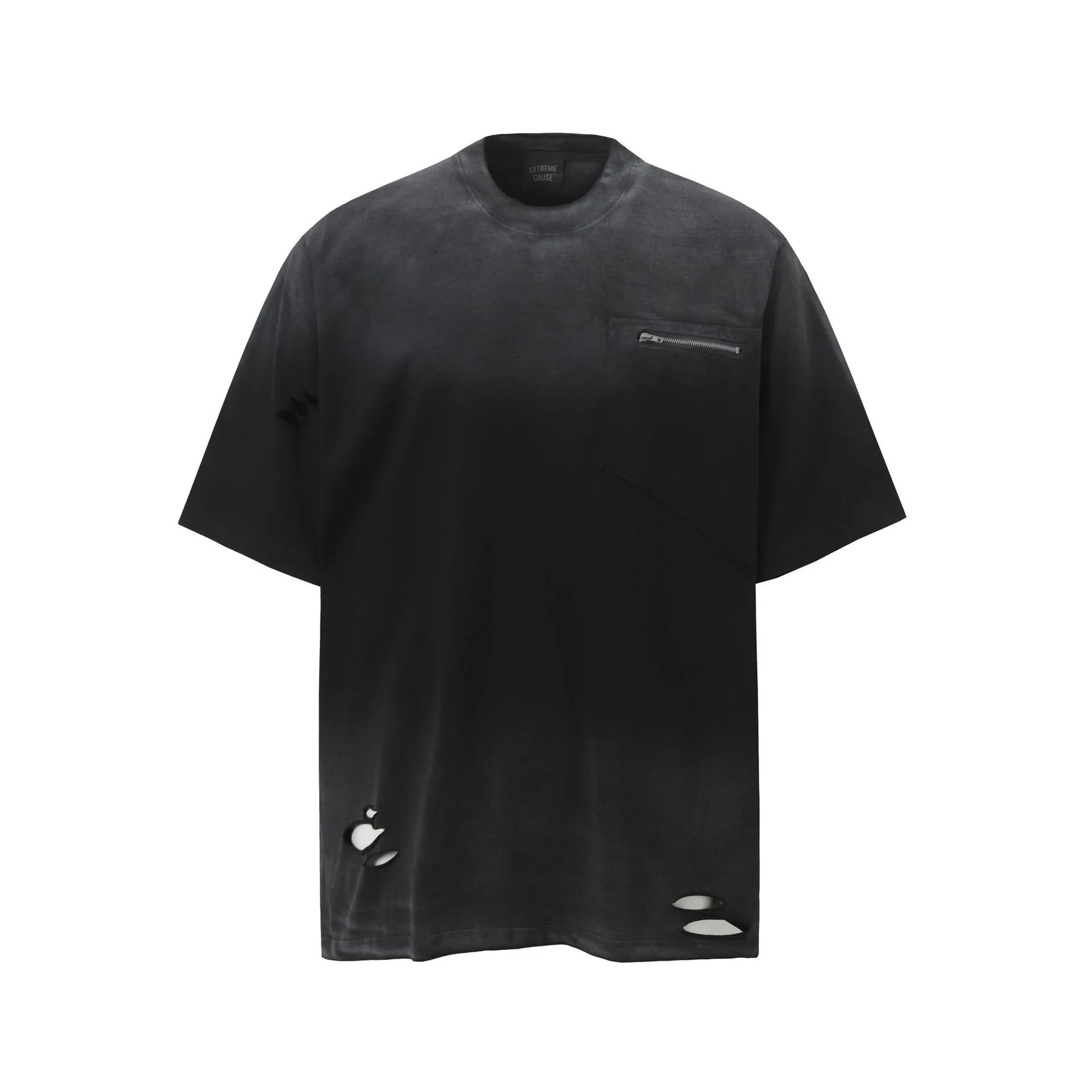 Jiayiku Men's  Summer American Retro Trendy Brand Washed Tee Dirty Dye Old Cut Hole Short-sleeved T-shirt For Men display picture 6