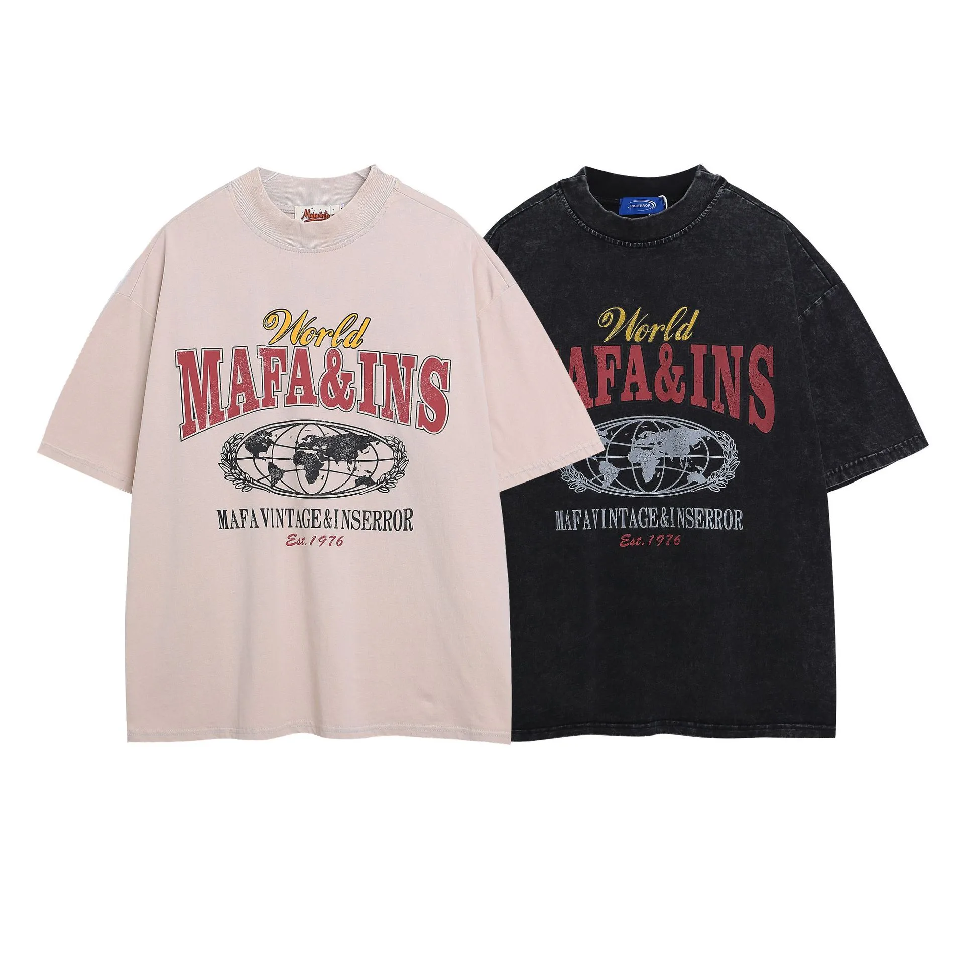 Jiayiku Men's  Summer American Retro Trendy Brand Tee Heavy Washed Old Cotton T-shirt Short Sleeve Men's And Women's display picture 2