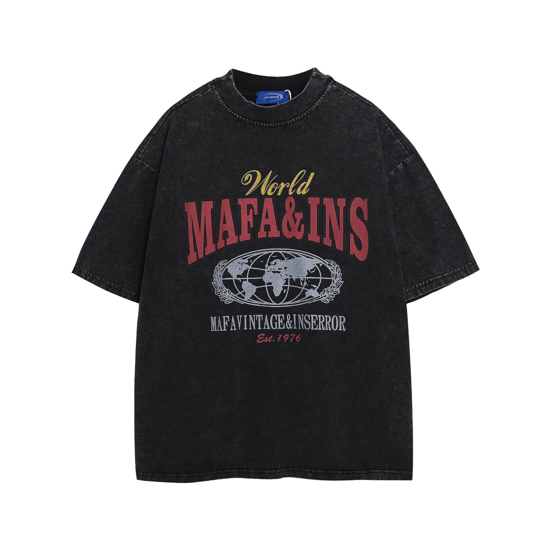 Jiayiku Men's  Summer American Retro Trendy Brand Tee Heavy Washed Old Cotton T-shirt Short Sleeve Men's And Women's display picture 5