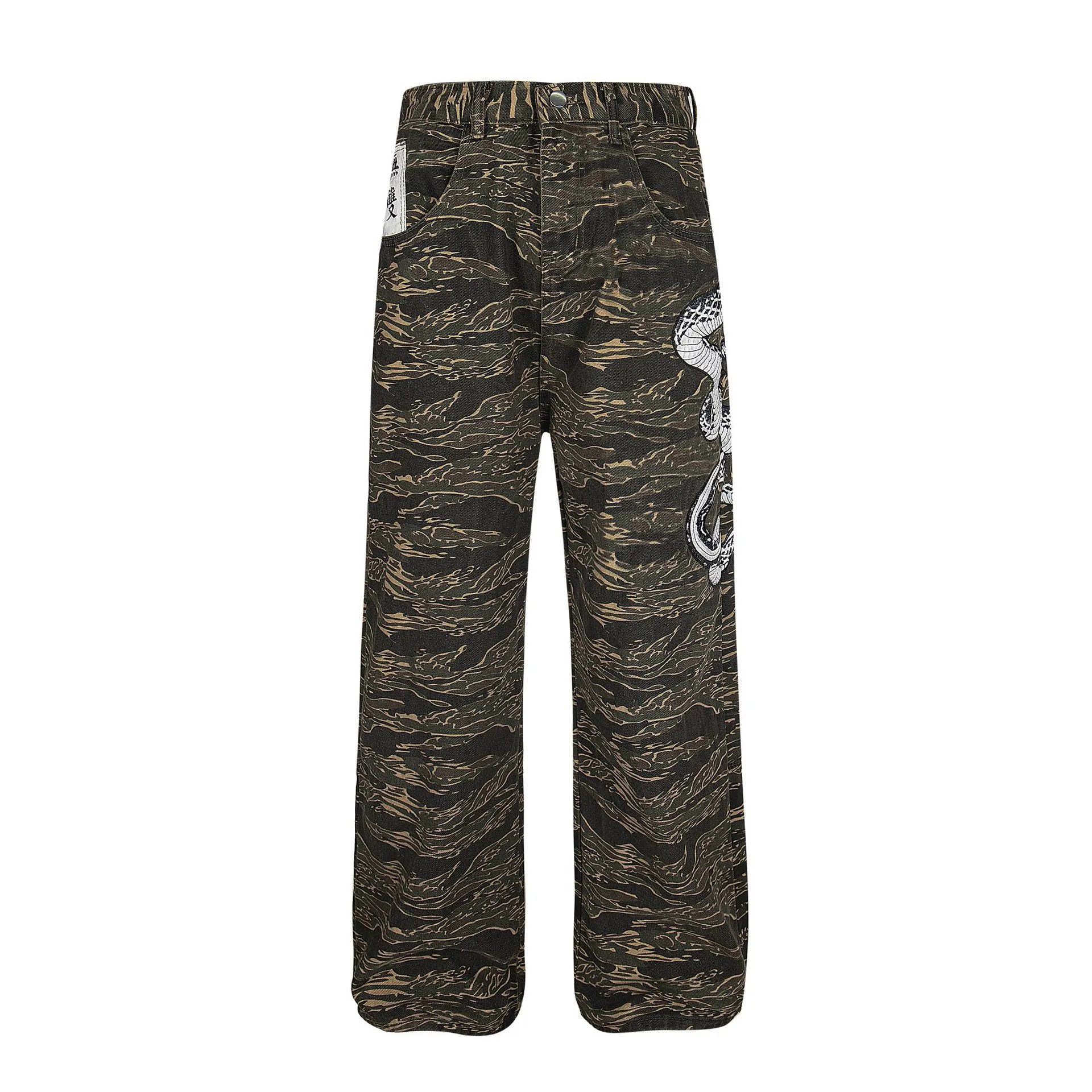 Jiayiku Trendy Brand  Python Embroidered High Street  Vibe Camouflage Casual Pants Men And Women Ins Trendy Straight Pants display picture 3