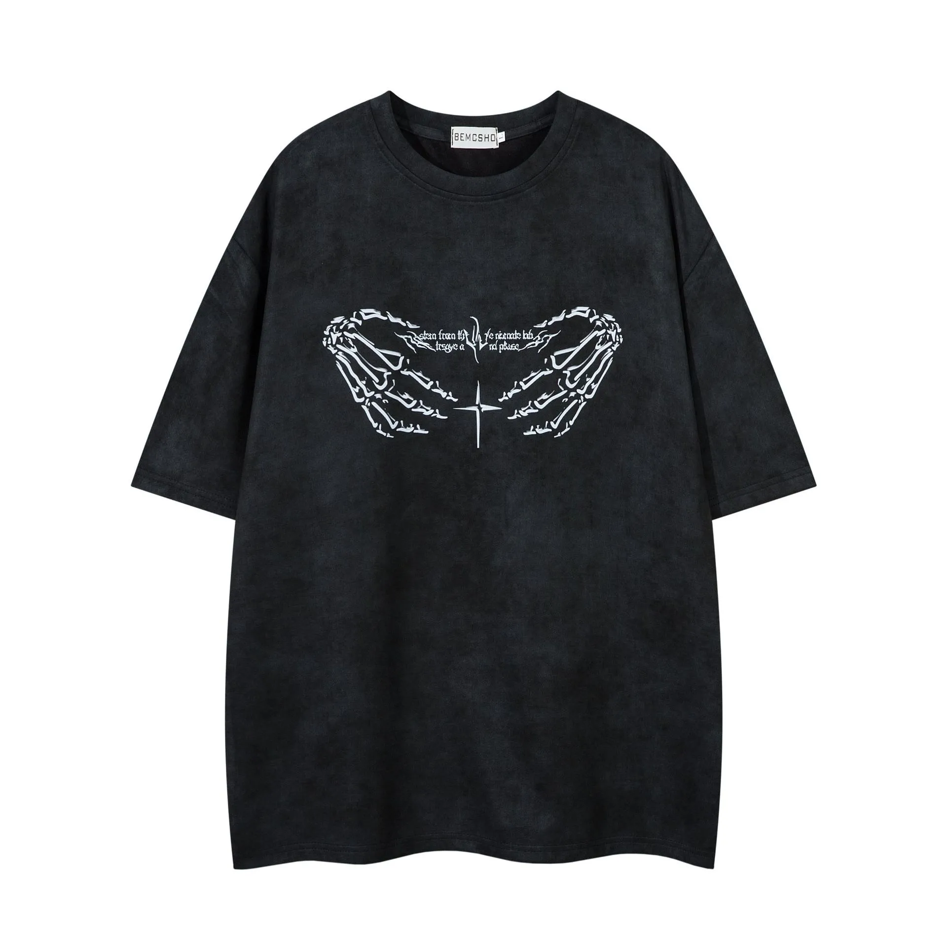 Jiayiku Men's  American Street Dark Tide Brand Tee Skull Skeleton Printed Suede Short-sleeved T-shirt For Men display picture 3