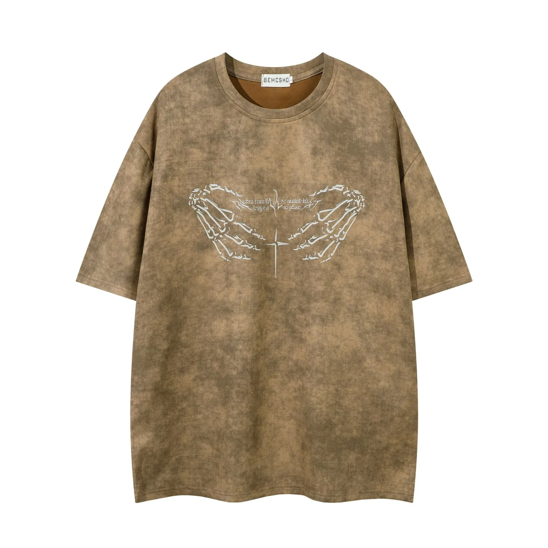 Jiayiku Men's  American Street Dark Tide Brand Tee Skull Skeleton Printed Suede Short-sleeved T-shirt For Men display picture 5