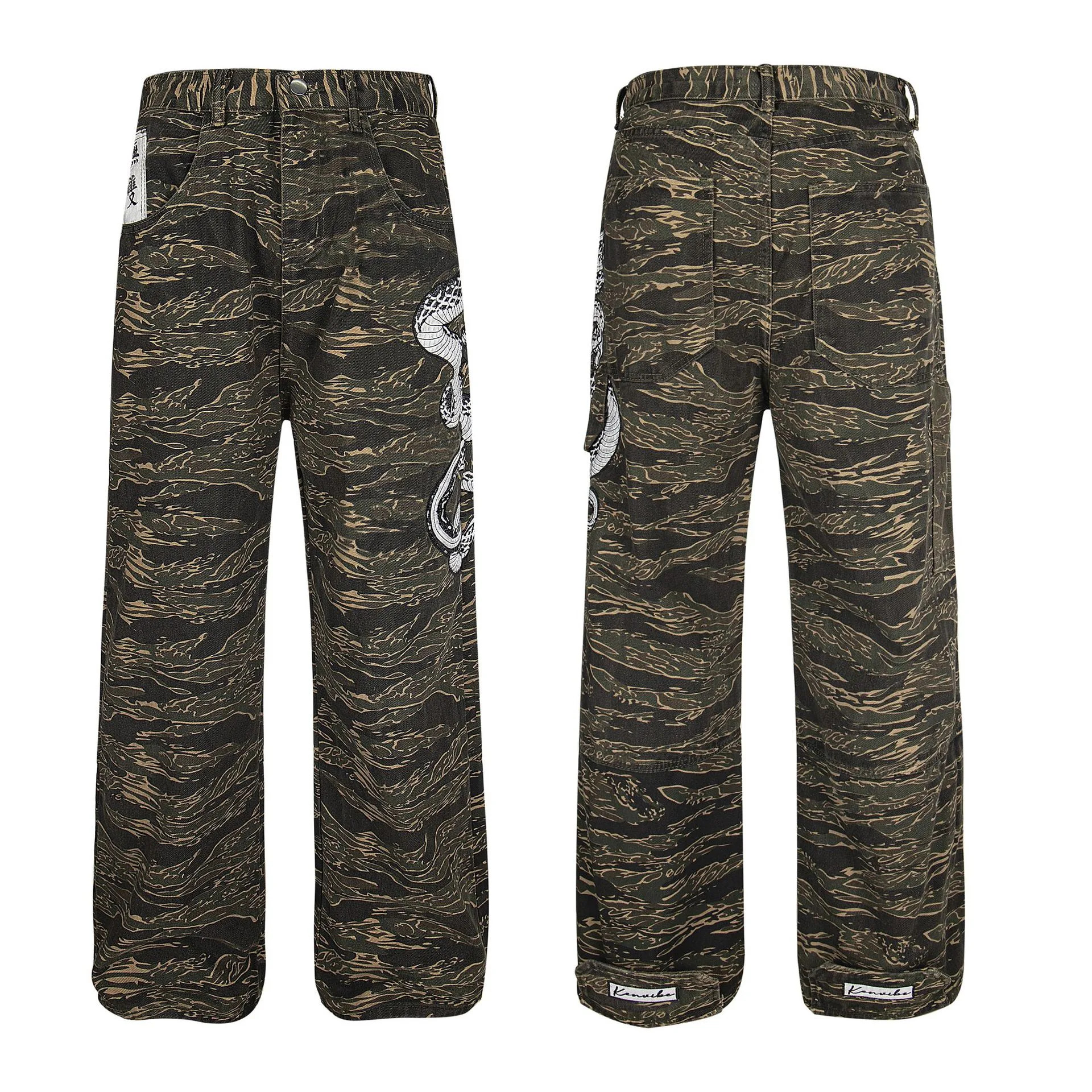 Jiayiku Trendy Brand  Python Embroidered High Street  Vibe Camouflage Casual Pants Men And Women Ins Trendy Straight Pants display picture 2