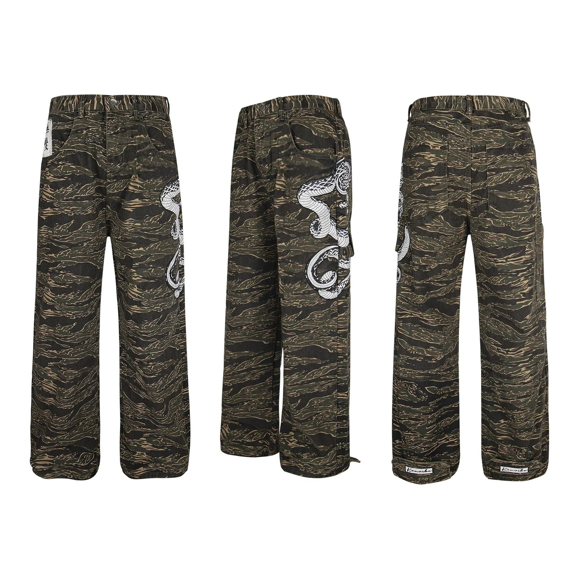 Jiayiku Trendy Brand  Python Embroidered High Street  Vibe Camouflage Casual Pants Men And Women Ins Trendy Straight Pants display picture 6