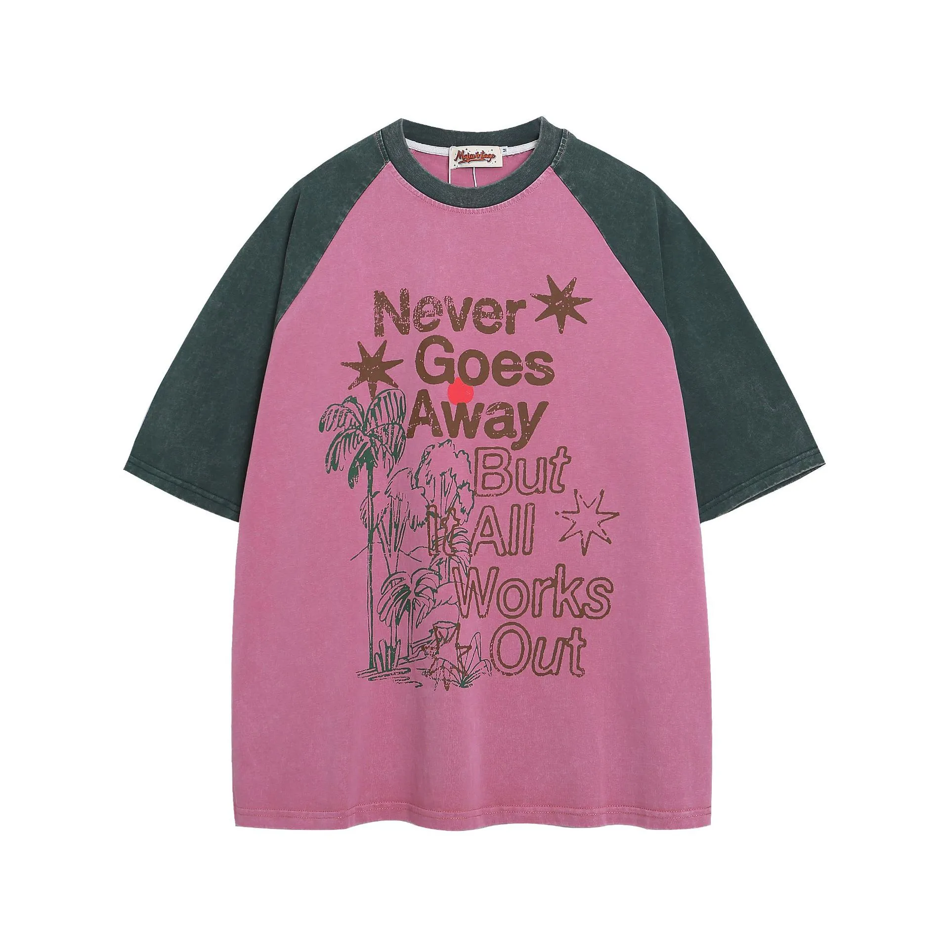 Jiayiku Men's  Summer American Retro Fashion Brand Couple Tee Washed Old Cotton T-shirt Short-sleeved Color-matching display picture 3