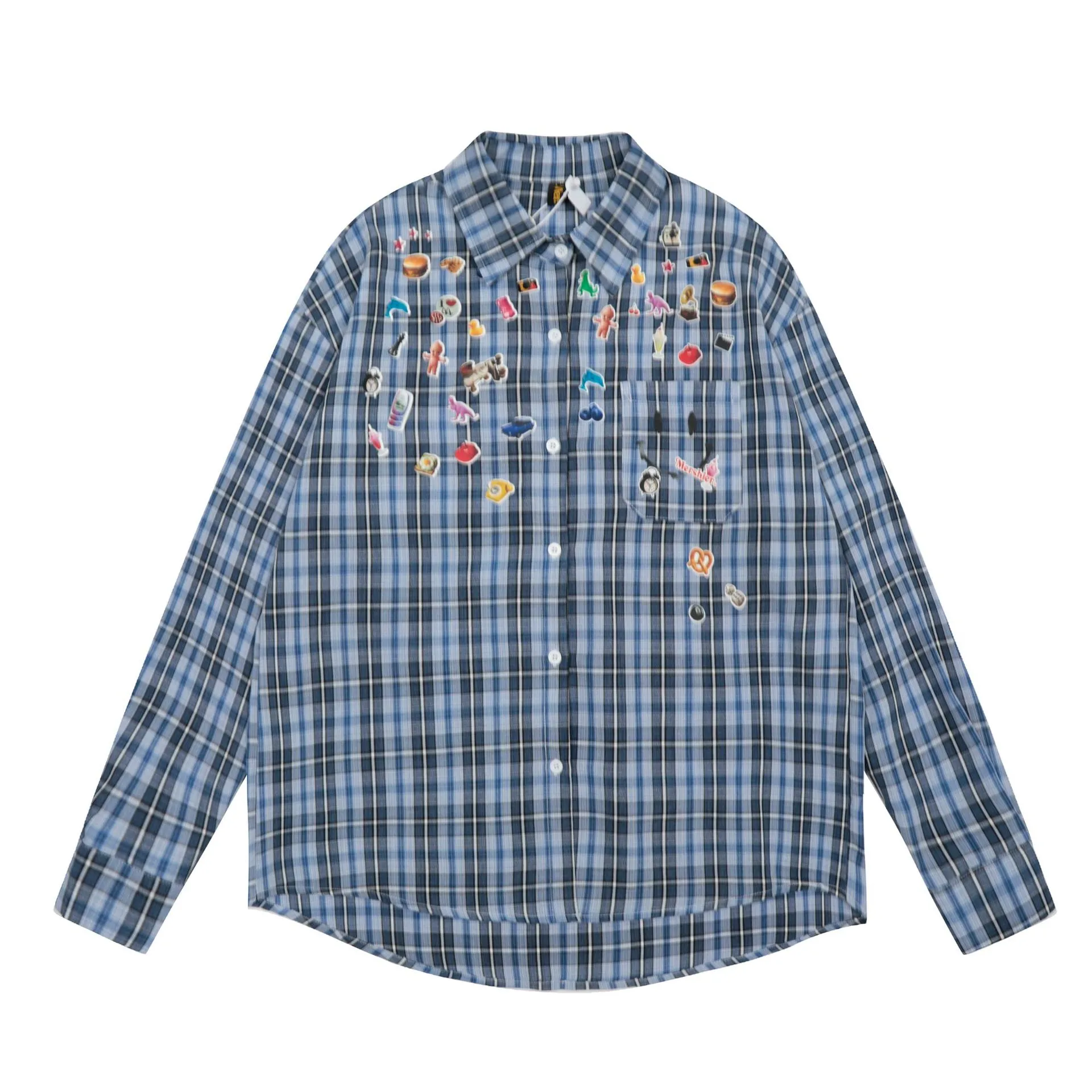 Jiayiku Tide Brand  Spring New American Retro Cleanfit Plaid Shirt Fun Printed Shirt display picture 2