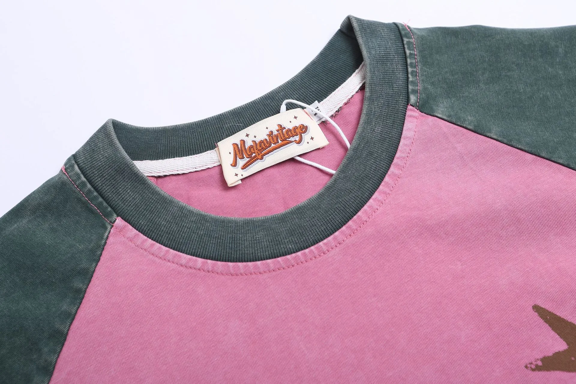 Jiayiku Men's  Summer American Retro Fashion Brand Couple Tee Washed Old Cotton T-shirt Short-sleeved Color-matching display picture 7