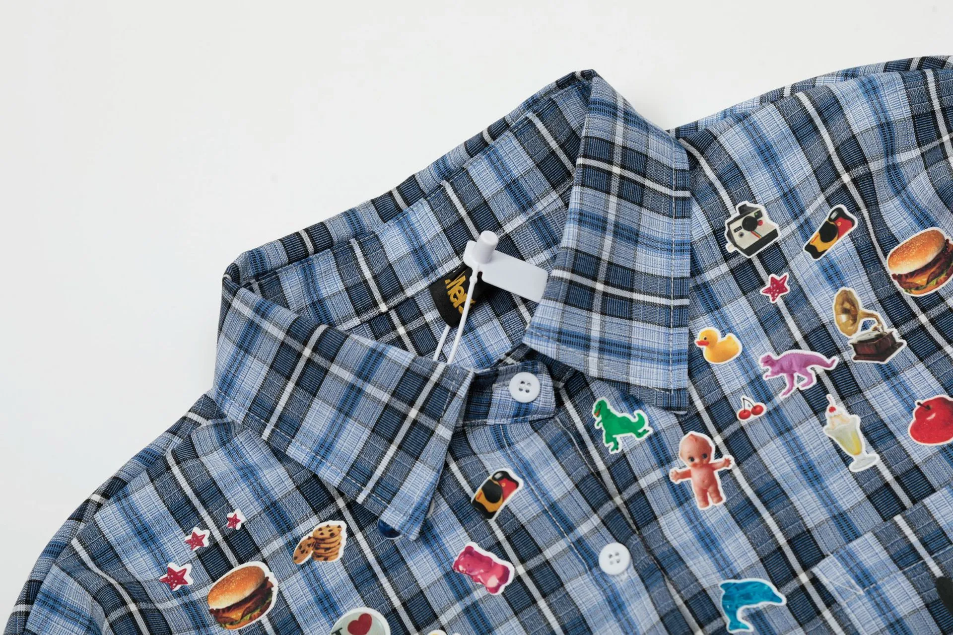 Jiayiku Tide Brand  Spring New American Retro Cleanfit Plaid Shirt Fun Printed Shirt display picture 4