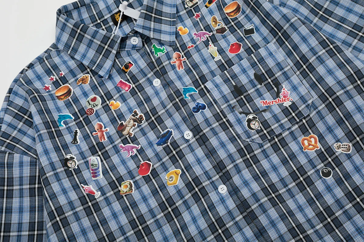Jiayiku Tide Brand  Spring New American Retro Cleanfit Plaid Shirt Fun Printed Shirt display picture 5