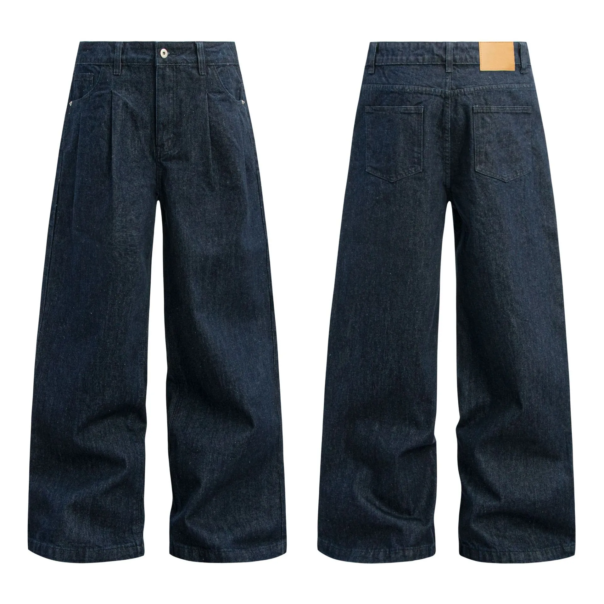 Jiayi Library Men's Clothing  American High Street Vintage Washed Original Color Jeans Men's And Women's Vibe Machete Wide Leg Pants display picture 2