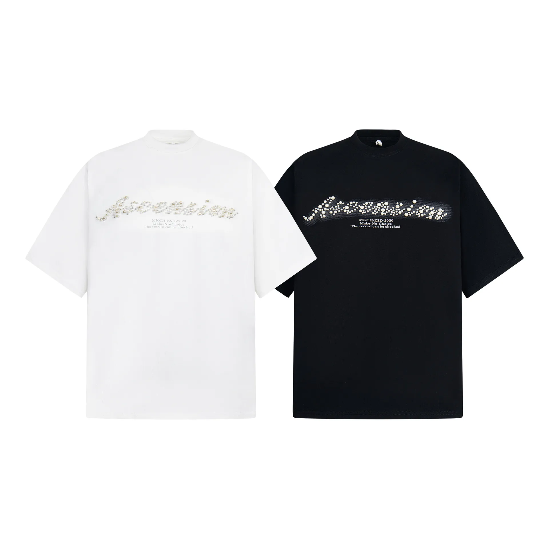 Jiayiku Men's  Summer New American Retro Fashion Brand Distinctive Pearl Embroidered Couple's Short-sleeved T-shirt display picture 2