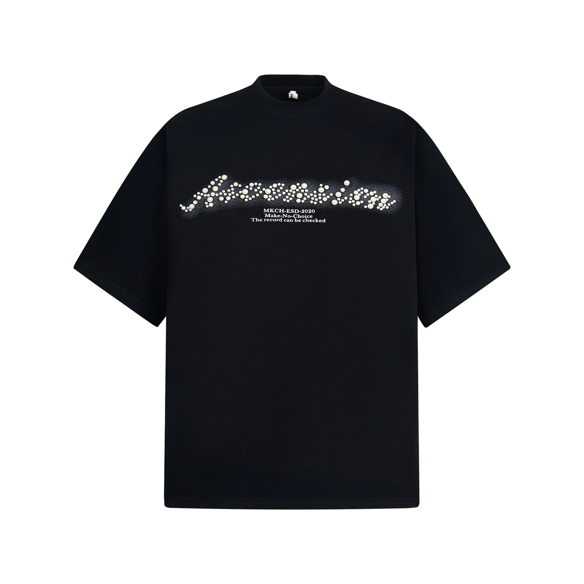 Jiayiku Men's  Summer New American Retro Fashion Brand Distinctive Pearl Embroidered Couple's Short-sleeved T-shirt display picture 3