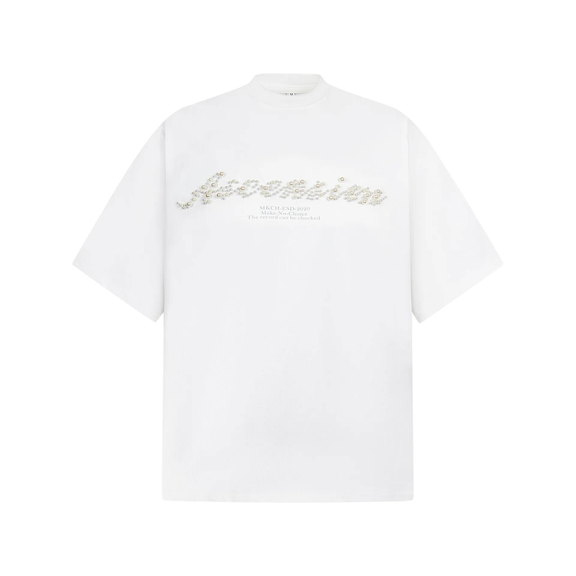 Jiayiku Men's  Summer New American Retro Fashion Brand Distinctive Pearl Embroidered Couple's Short-sleeved T-shirt display picture 5