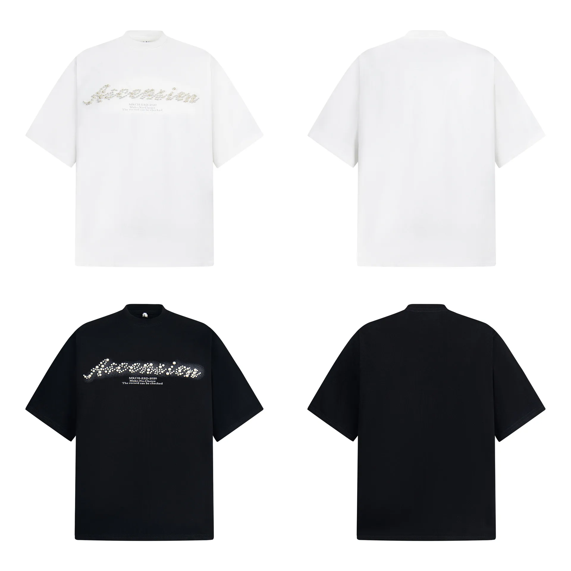 Jiayiku Men's  Summer New American Retro Fashion Brand Distinctive Pearl Embroidered Couple's Short-sleeved T-shirt display picture 7