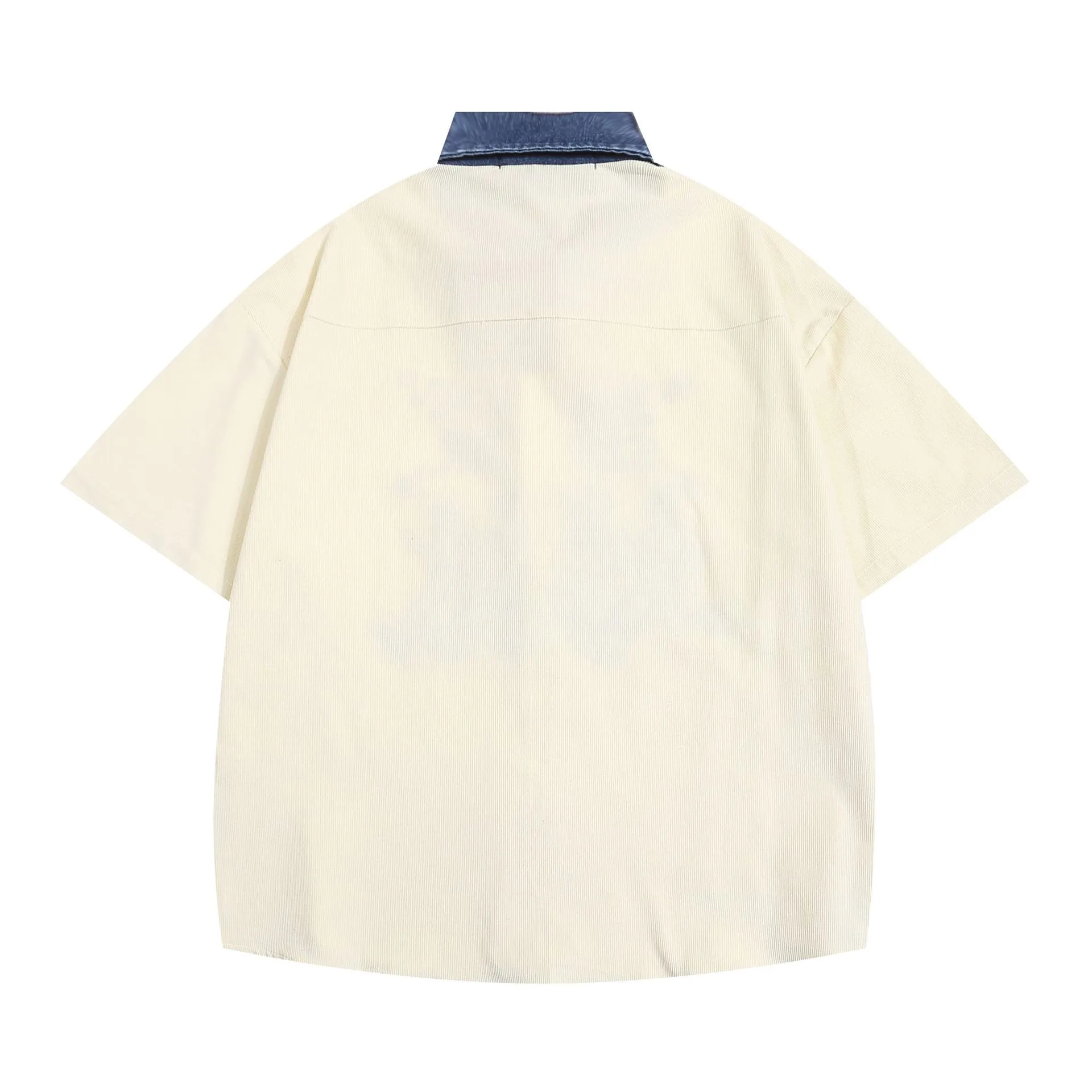 Jiayiku Men's  Summer American Style Antique Ins Trendy Cartoon Character Embroidered Corduroy Shirt Short Sleeve display picture 4