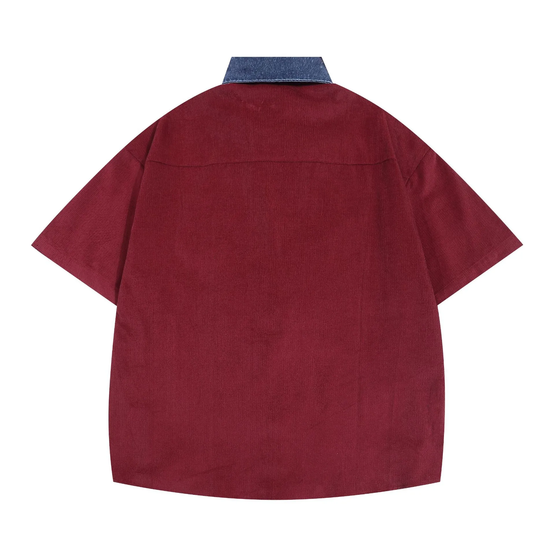 Jiayiku Men's  Summer American Style Antique Ins Trendy Cartoon Character Embroidered Corduroy Shirt Short Sleeve display picture 6