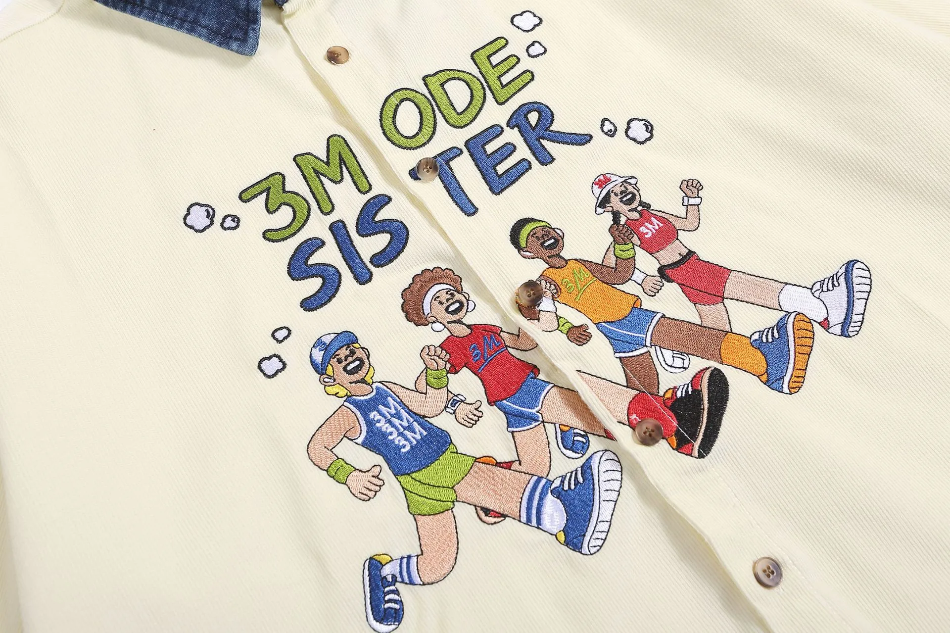 Jiayiku Men's  Summer American Style Antique Ins Trendy Cartoon Character Embroidered Corduroy Shirt Short Sleeve display picture 7