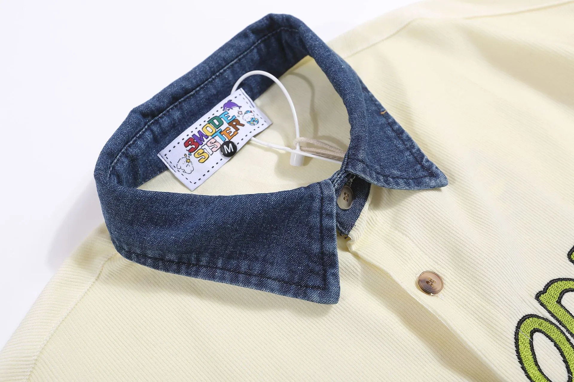 Jiayiku Men's  Summer American Style Antique Ins Trendy Cartoon Character Embroidered Corduroy Shirt Short Sleeve display picture 10