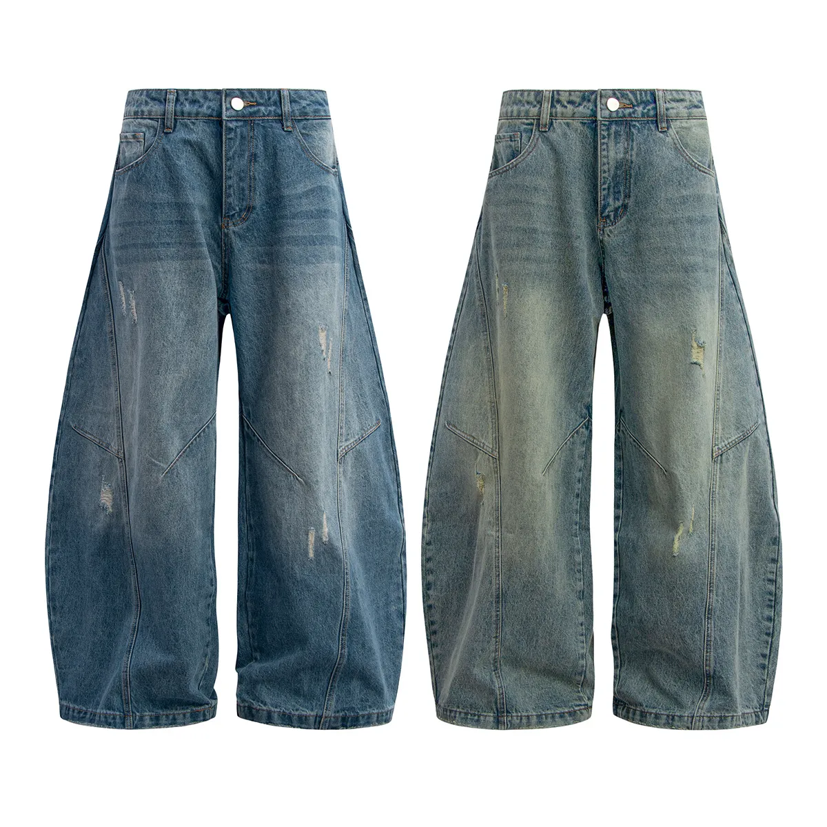 Jiayi Library Men's Clothing  American High Street Retro Ripped Washed Jeans Men's And Women's Vibe Machete Wide Leg Pants display picture 2