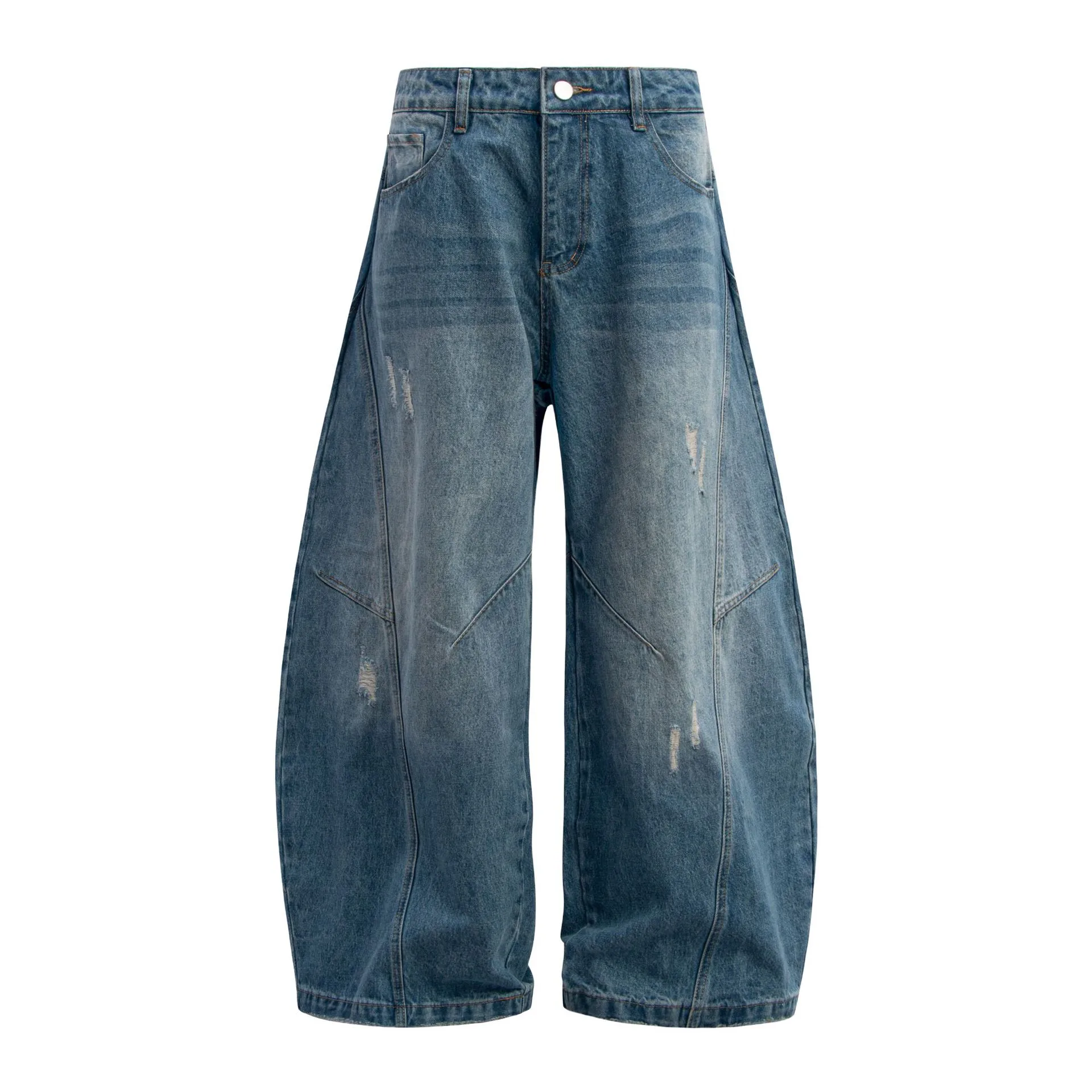 Jiayi Library Men's Clothing  American High Street Retro Ripped Washed Jeans Men's And Women's Vibe Machete Wide Leg Pants display picture 3