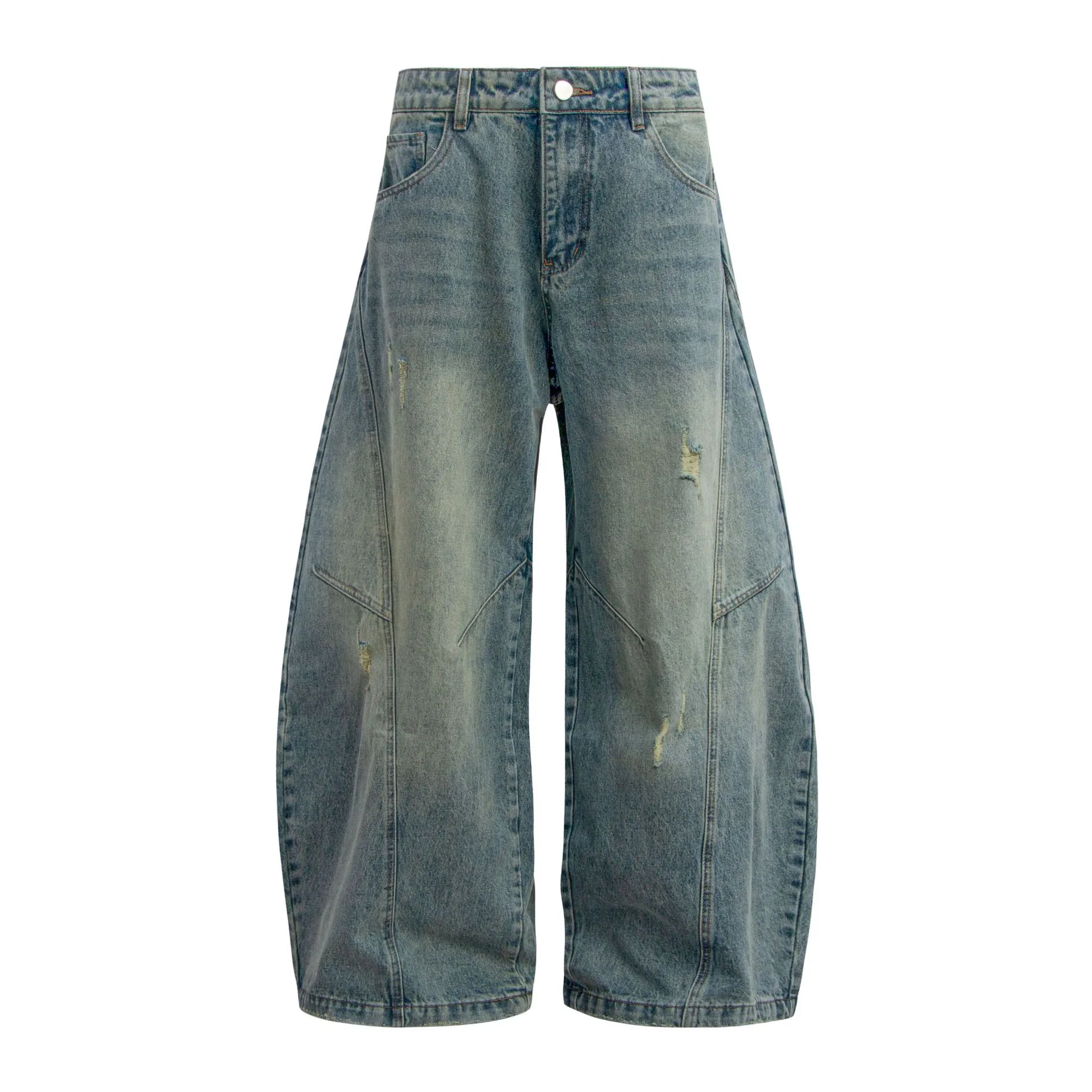Jiayi Library Men's Clothing  American High Street Retro Ripped Washed Jeans Men's And Women's Vibe Machete Wide Leg Pants display picture 5
