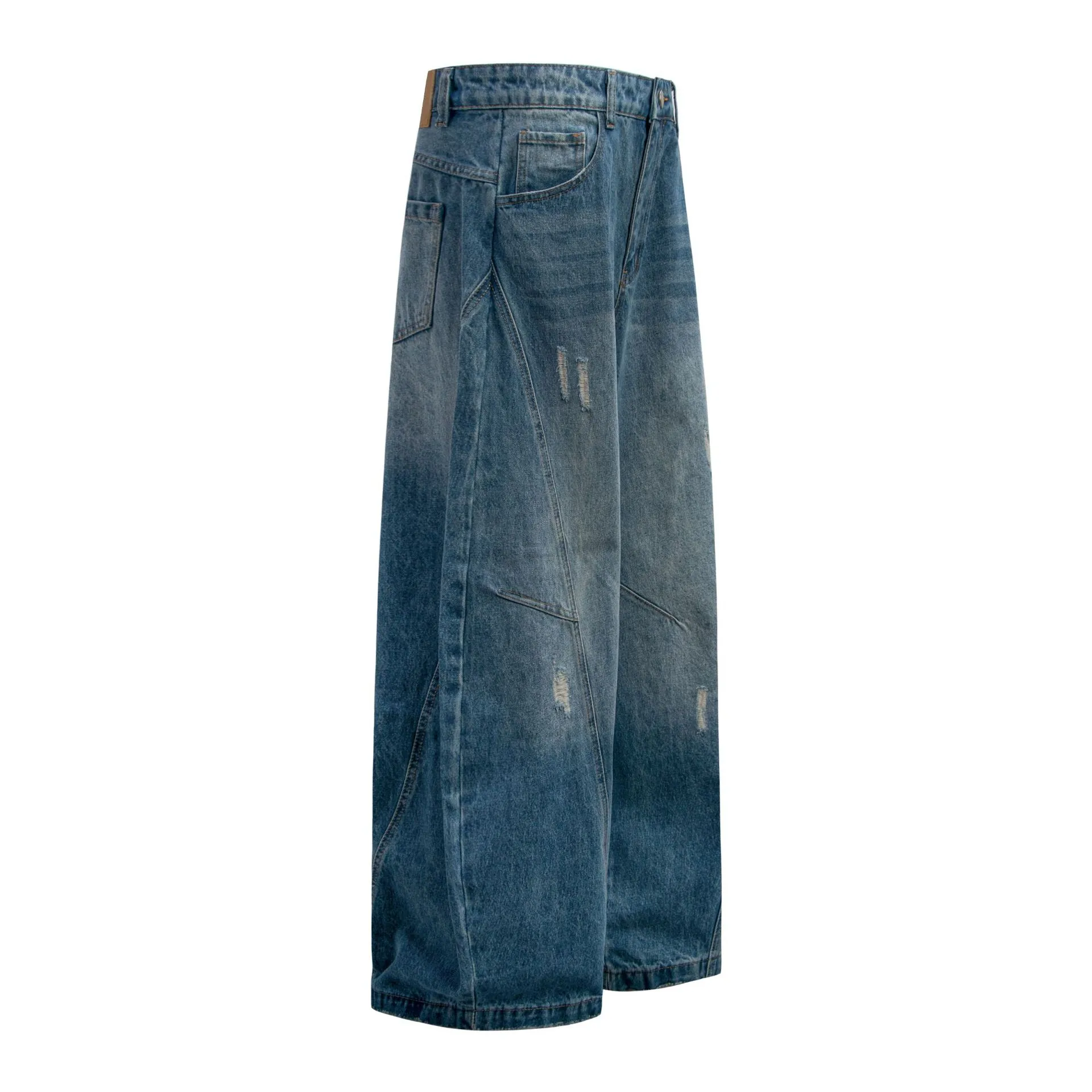 Jiayi Library Men's Clothing  American High Street Retro Ripped Washed Jeans Men's And Women's Vibe Machete Wide Leg Pants display picture 7