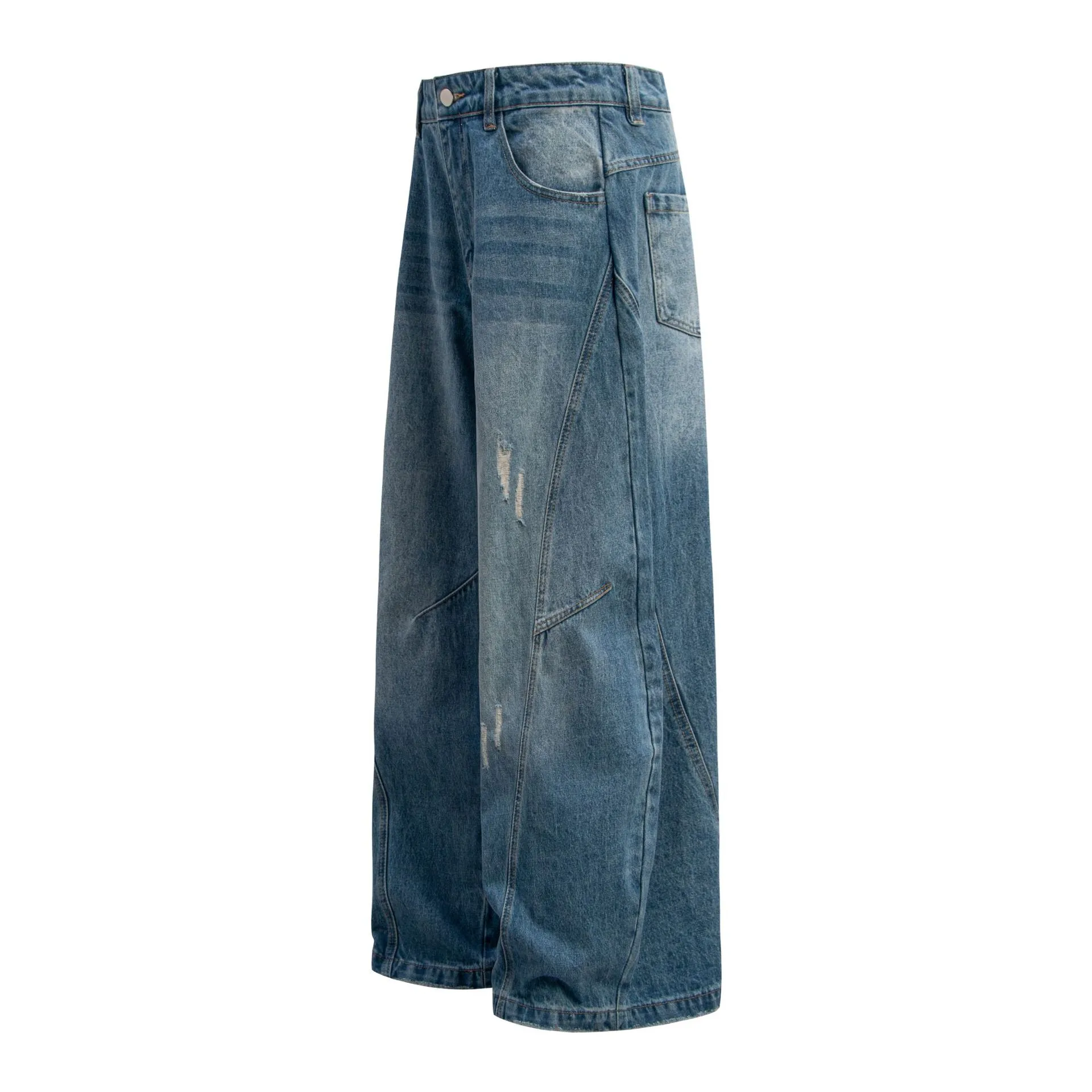 Jiayi Library Men's Clothing  American High Street Retro Ripped Washed Jeans Men's And Women's Vibe Machete Wide Leg Pants display picture 8