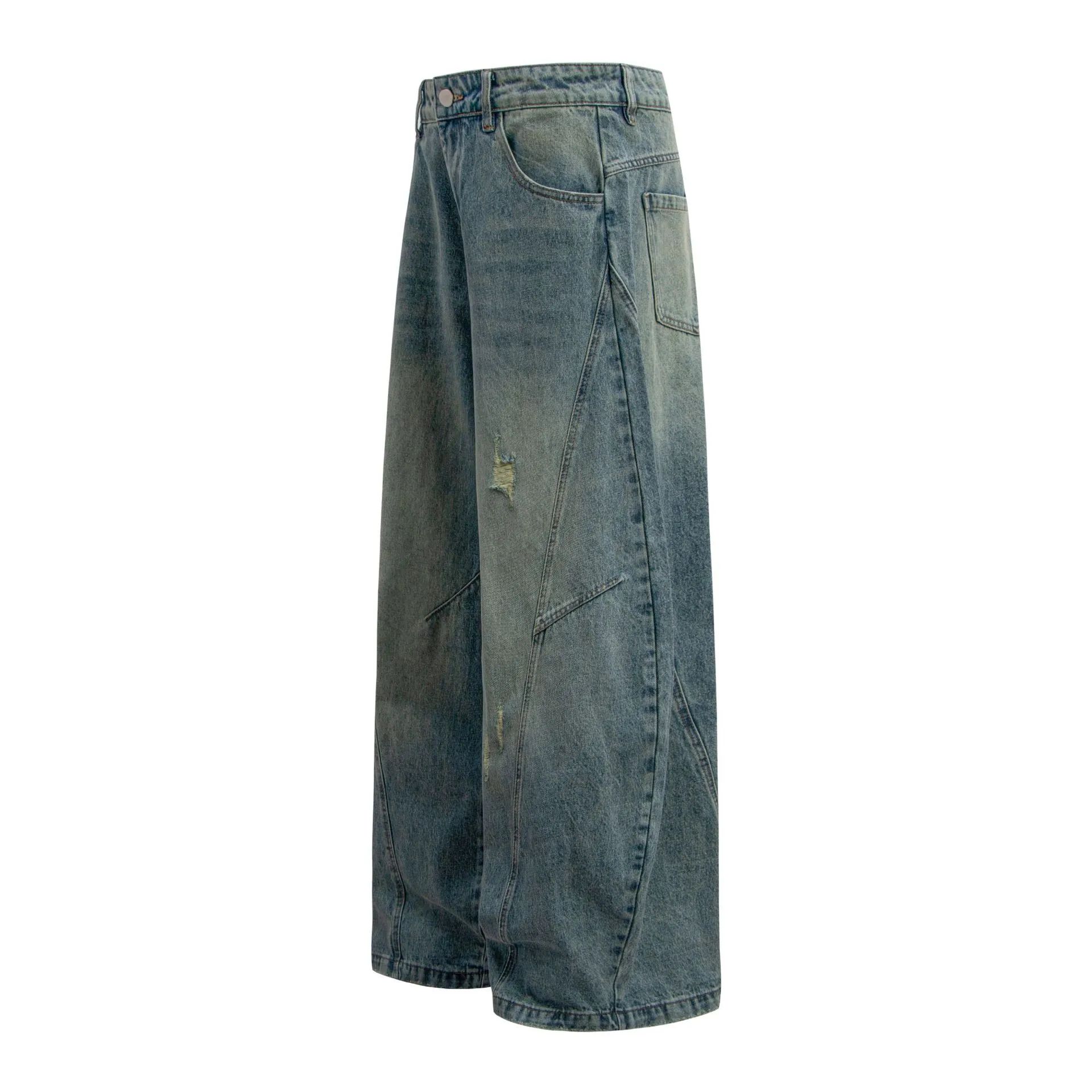 Jiayi Library Men's Clothing  American High Street Retro Ripped Washed Jeans Men's And Women's Vibe Machete Wide Leg Pants display picture 9