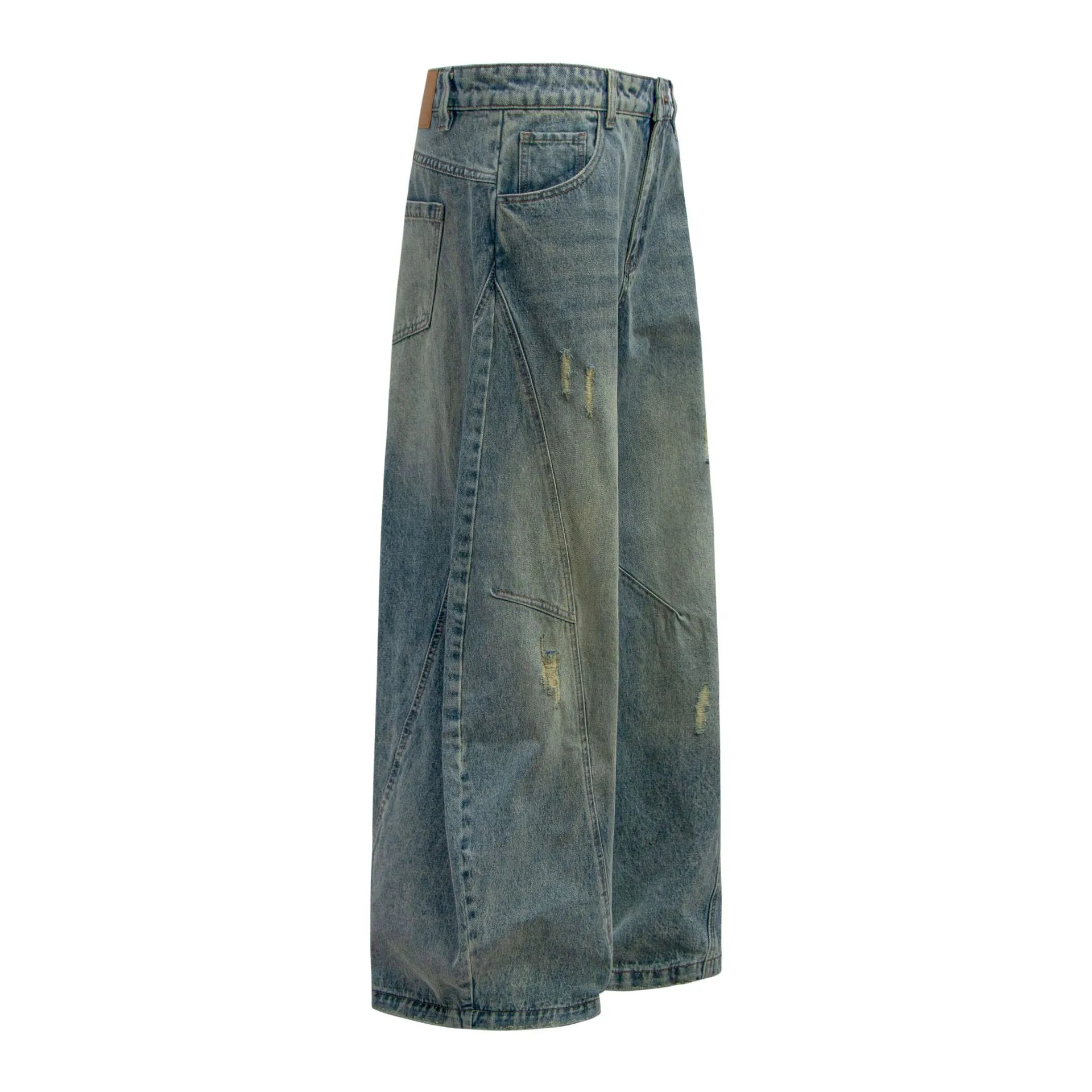 Jiayi Library Men's Clothing  American High Street Retro Ripped Washed Jeans Men's And Women's Vibe Machete Wide Leg Pants display picture 10