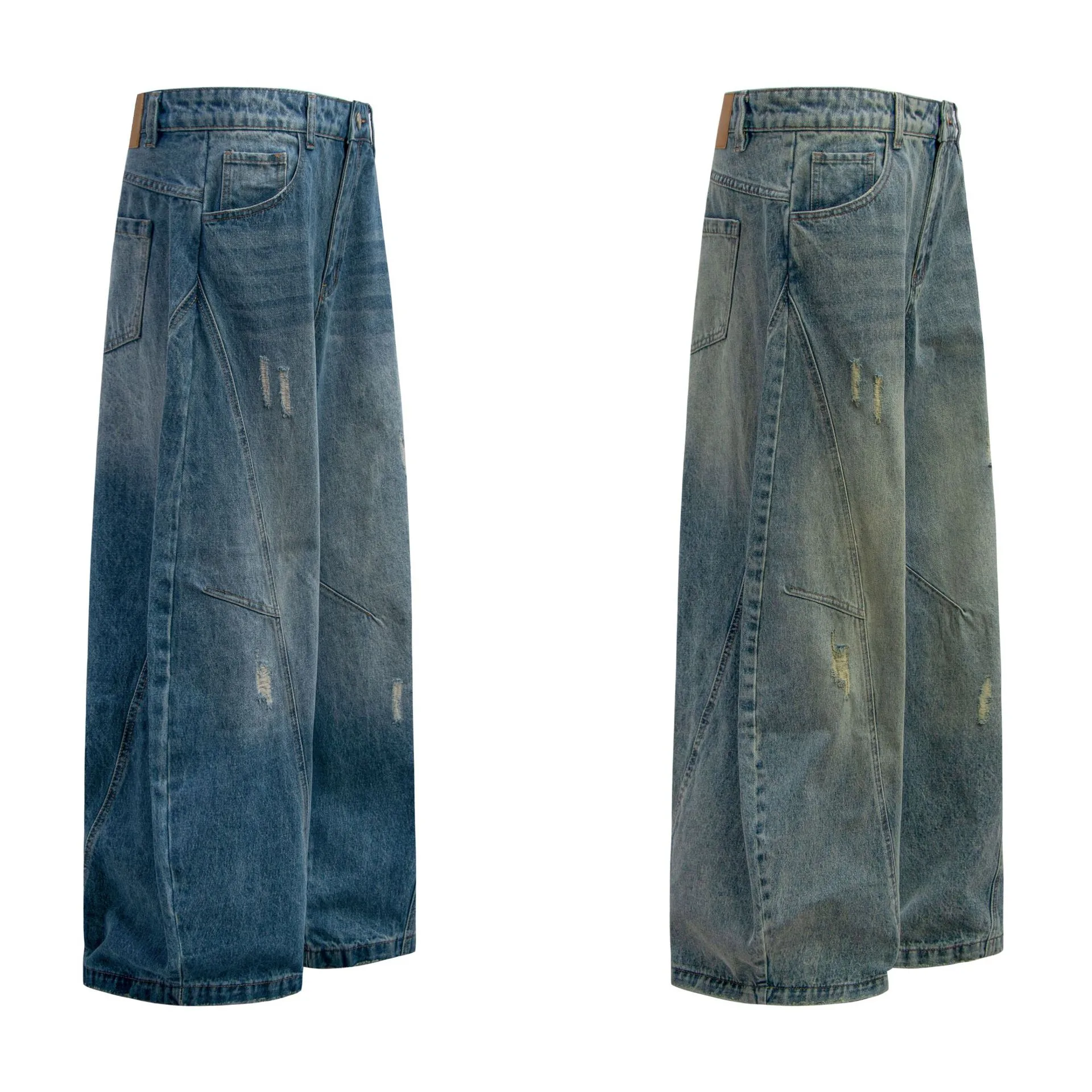 Jiayi Library Men's Clothing  American High Street Retro Ripped Washed Jeans Men's And Women's Vibe Machete Wide Leg Pants display picture 11