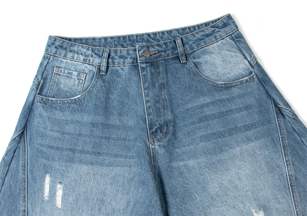 Jiayi Library Men's Clothing  American High Street Retro Ripped Washed Jeans Men's And Women's Vibe Machete Wide Leg Pants display picture 13