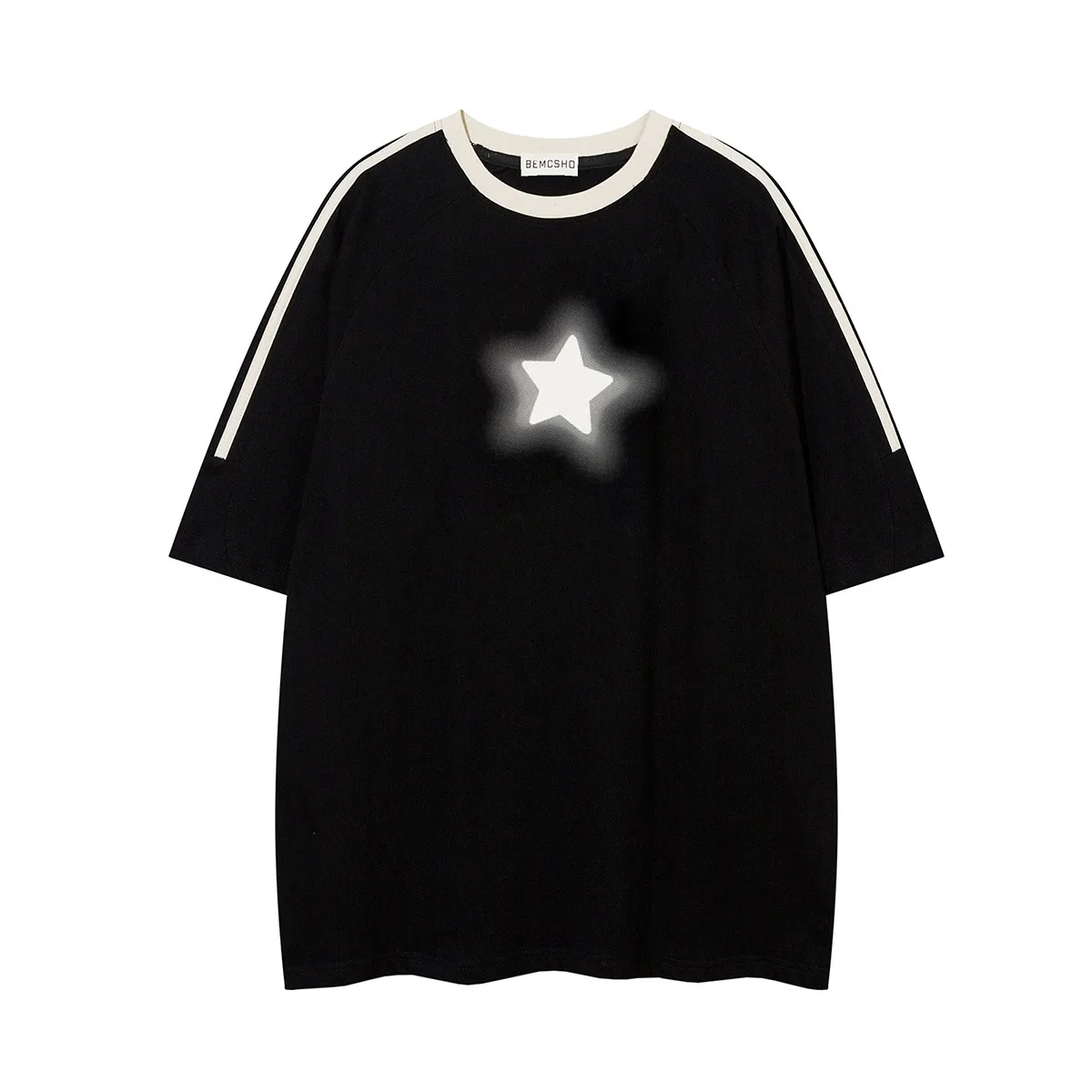 Jiayiku Men's  Summer New American Retro Fashion Brand Culture Shirt Five-pointed Star Printed Short-sleeved T-shirt For Men display picture 3