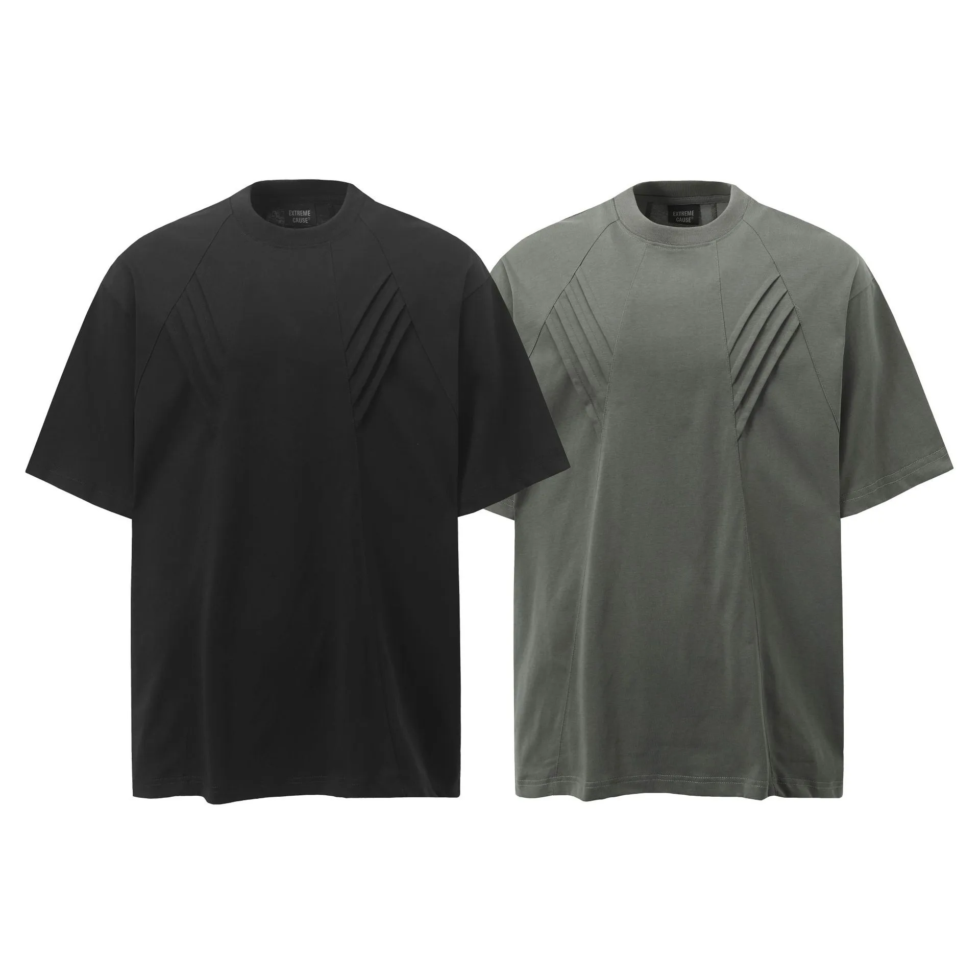 Jiayiku Men's  Summer American Retro Fashion Brand Washed Tee Shark Gill Pleated Design Short-sleeved T-shirt For Men display picture 2