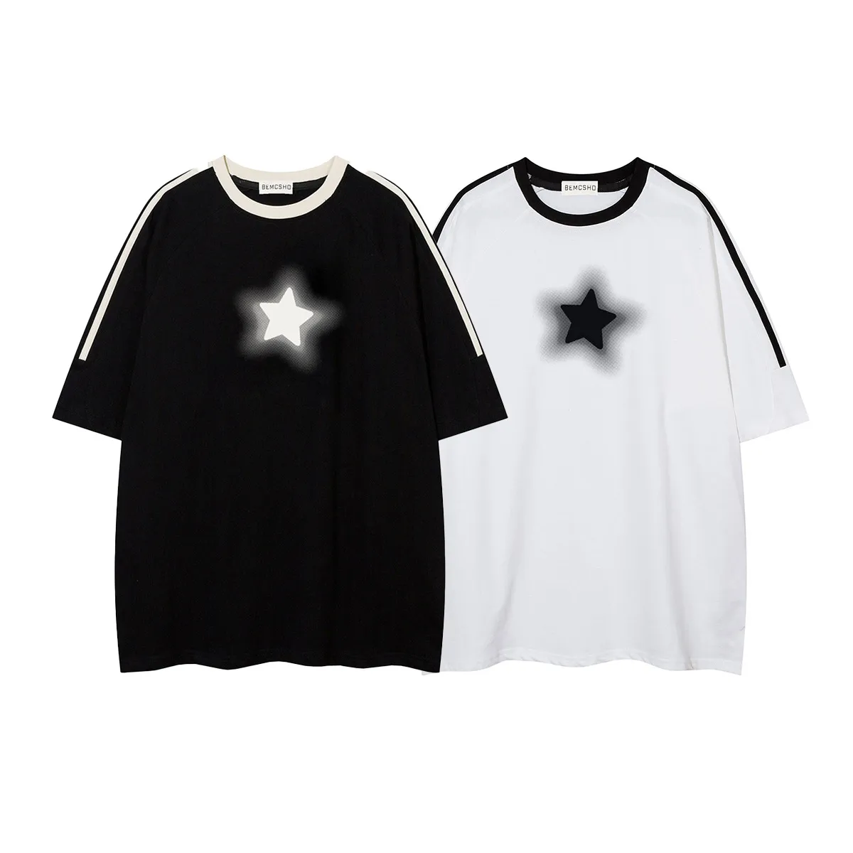 Jiayiku Men's  Summer New American Retro Fashion Brand Culture Shirt Five-pointed Star Printed Short-sleeved T-shirt For Men display picture 2