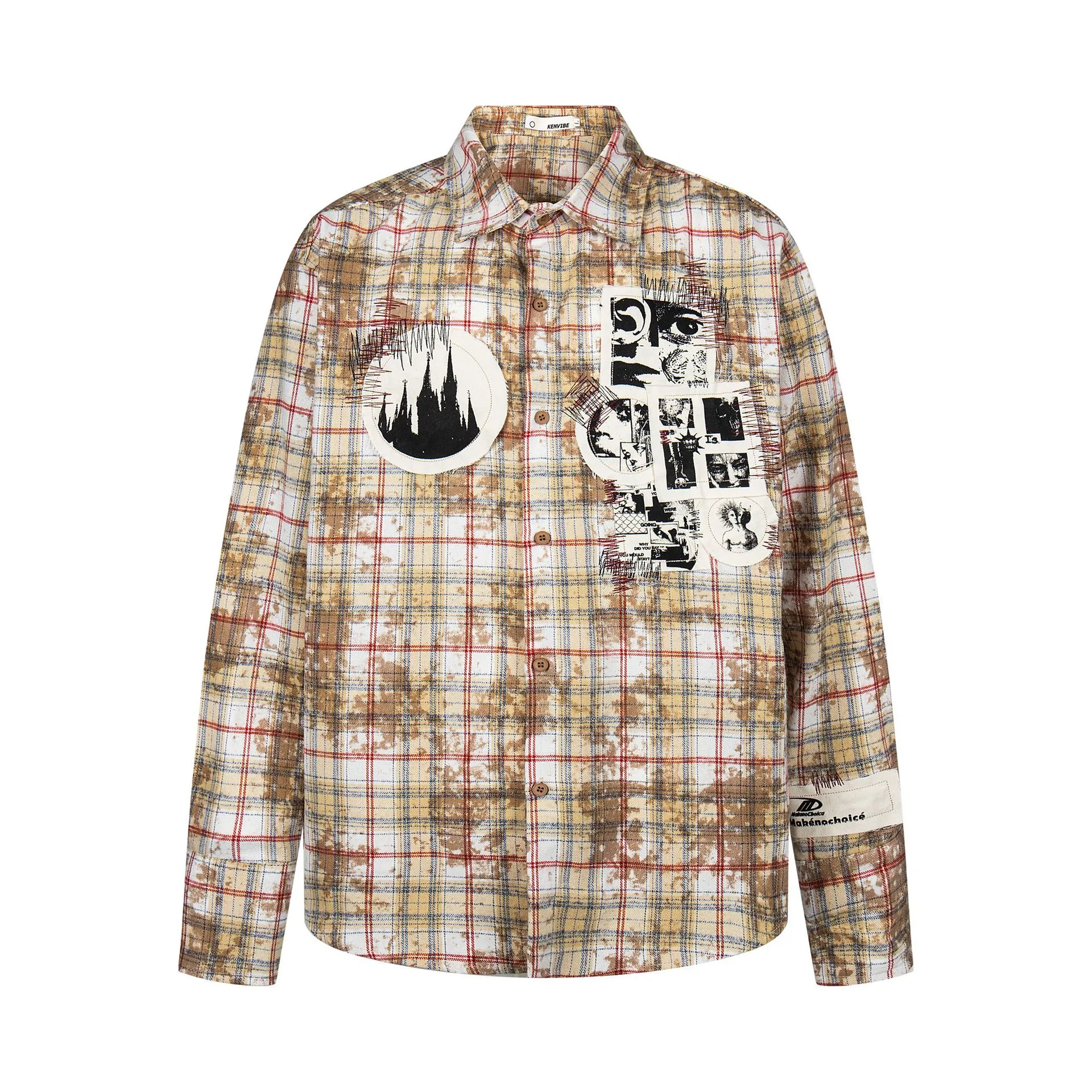 Jiayiku Men's  Spring American Retro Cleanfit Paid Embroidered Plaid Shirt Antique Style Shirt display picture 5