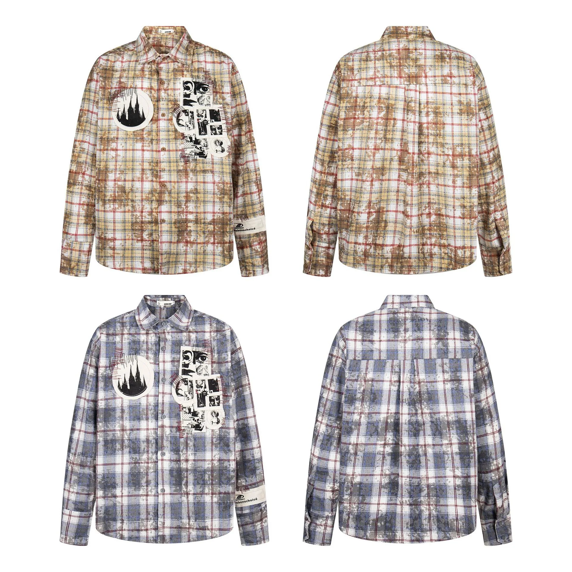 Jiayiku Men's  Spring American Retro Cleanfit Paid Embroidered Plaid Shirt Antique Style Shirt display picture 8