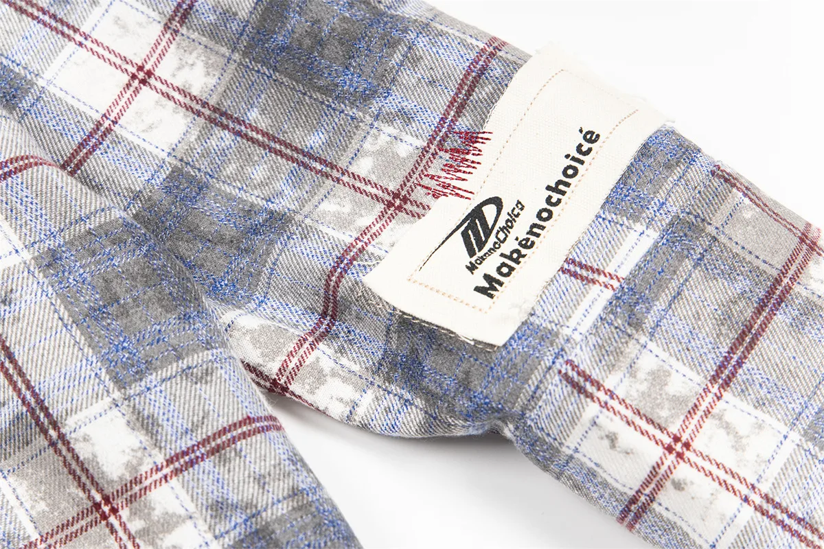 Jiayiku Men's  Spring American Retro Cleanfit Paid Embroidered Plaid Shirt Antique Style Shirt display picture 13